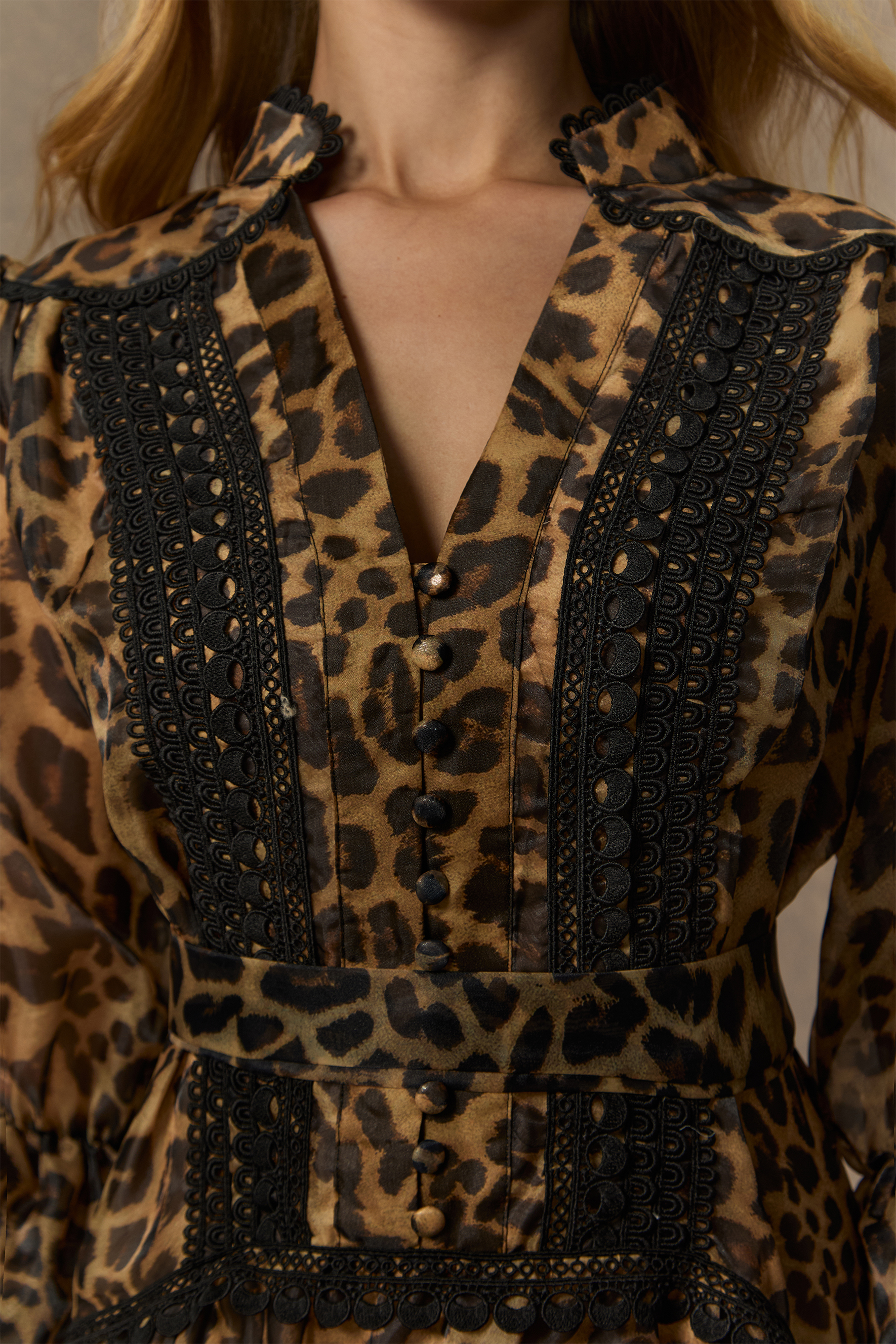 Exotic Appeal Brown Leopard Print Lace Trim Maxi Dress-purelyfable