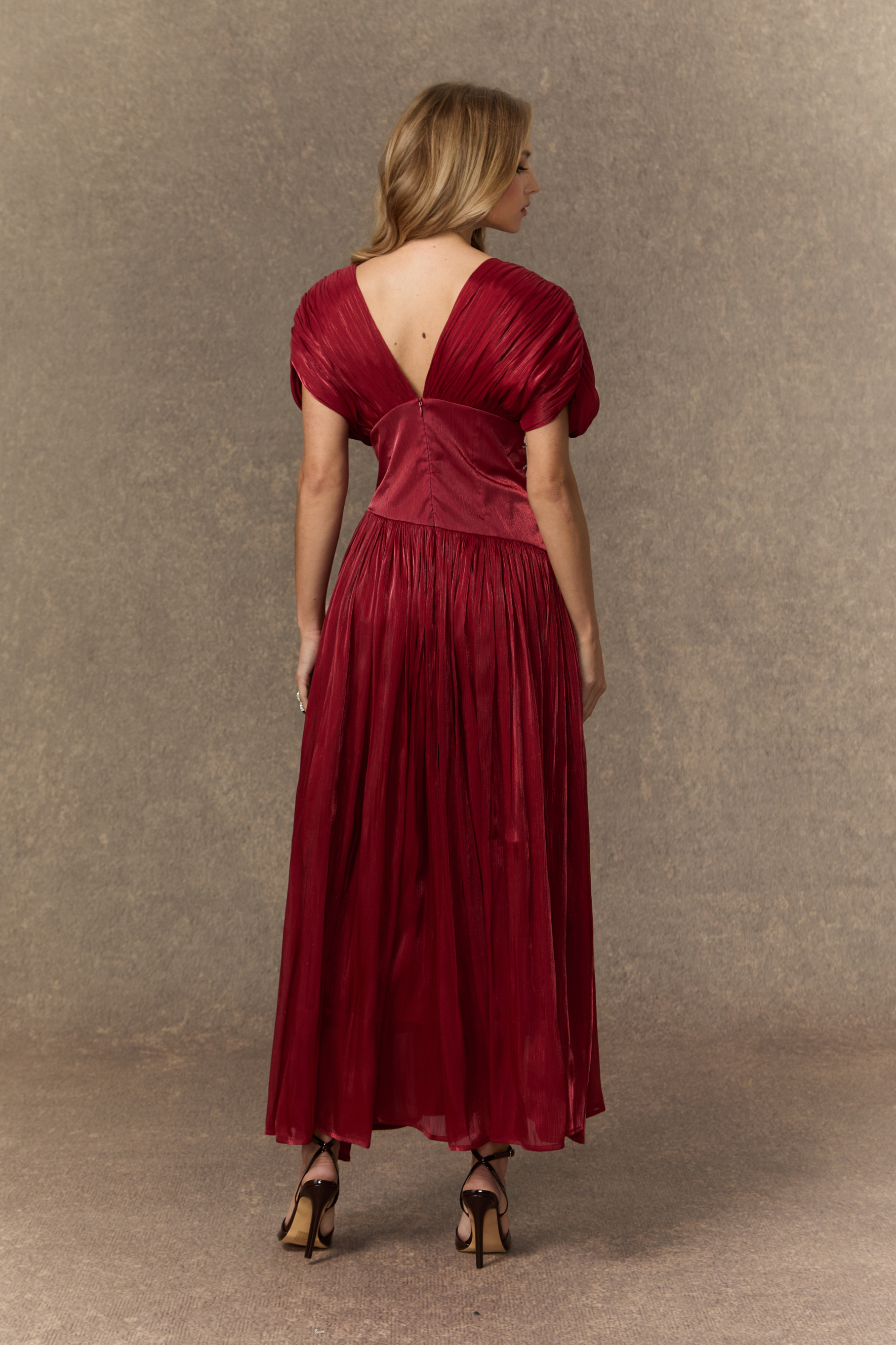 Captivating Presence Burgundy V-neck Embellished Maxi Dress-purelyfable