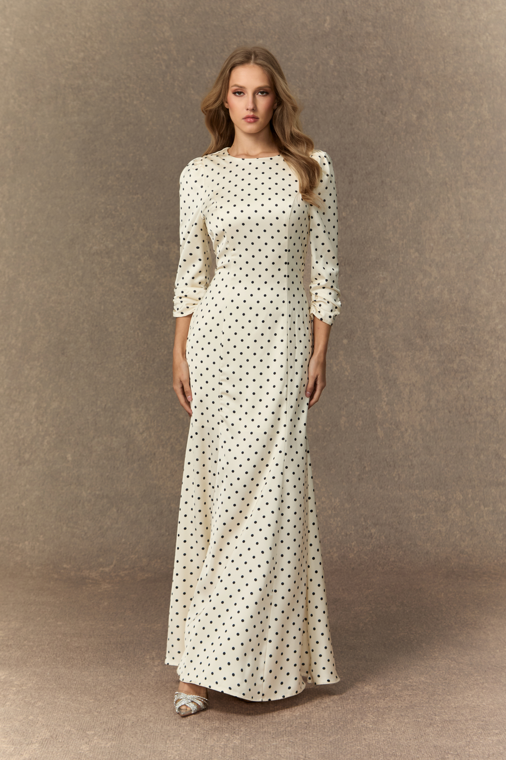 Vintage Chic White Polka Dot Back Cutout Maxi Dress-purelyfable