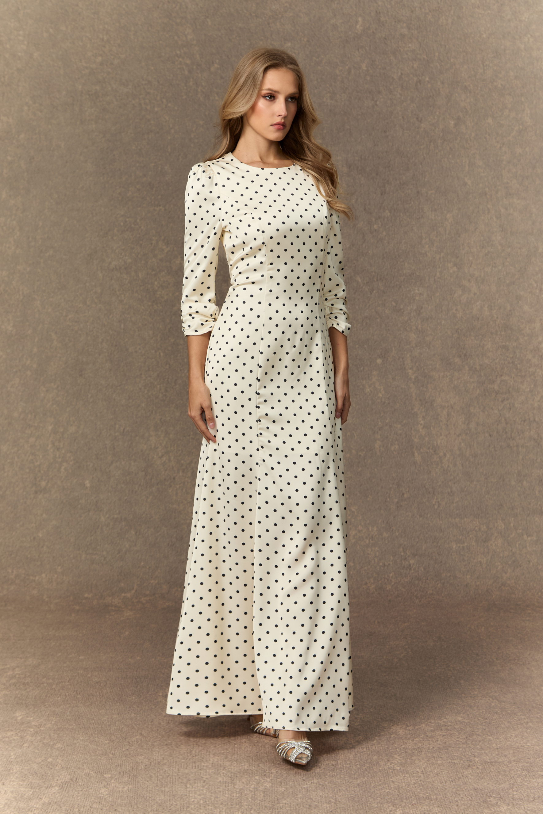 Vintage Chic White Polka Dot Back Cutout Maxi Dress-purelyfable