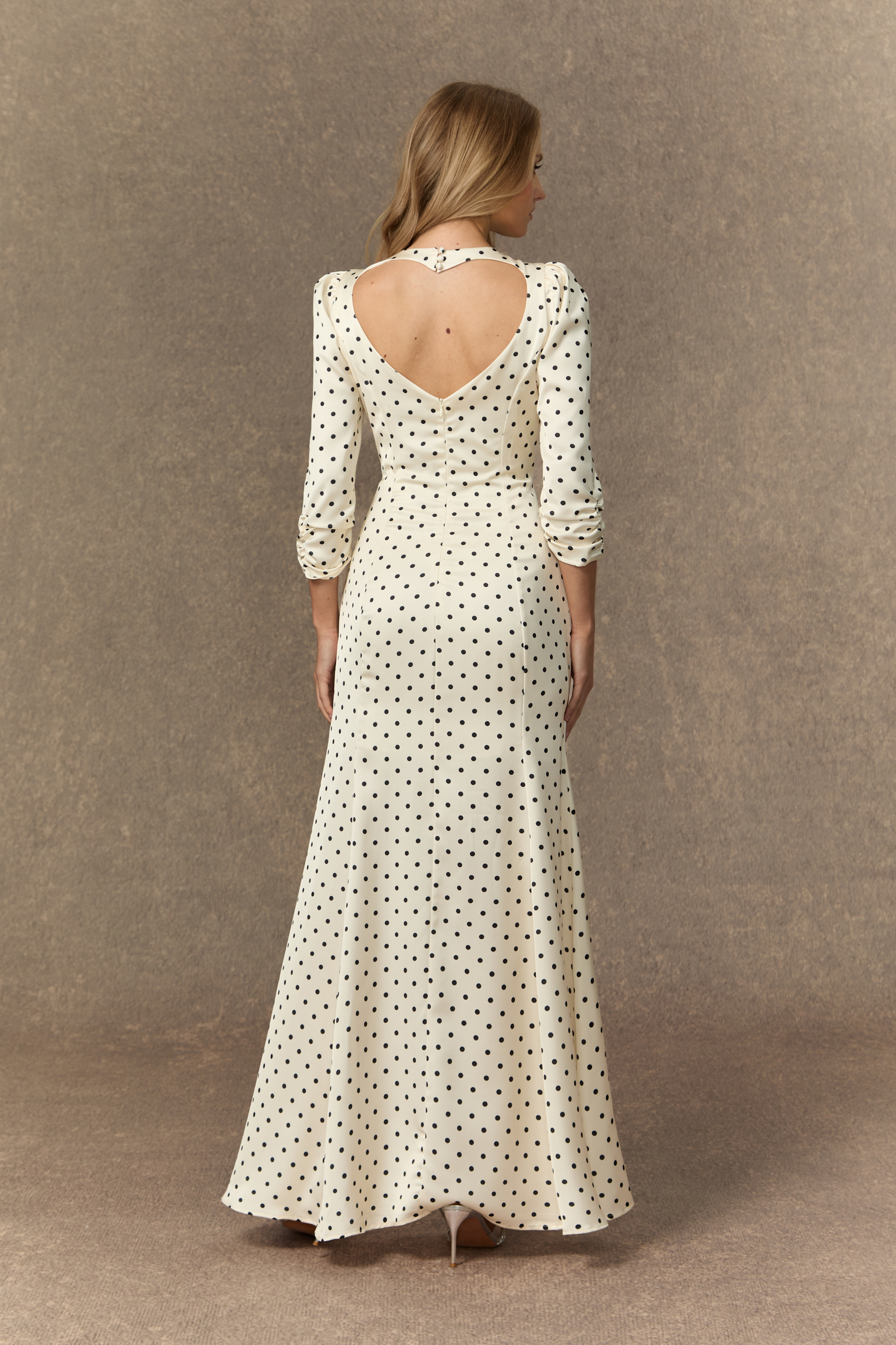 Vintage Chic White Polka Dot Back Cutout Maxi Dress-purelyfable
