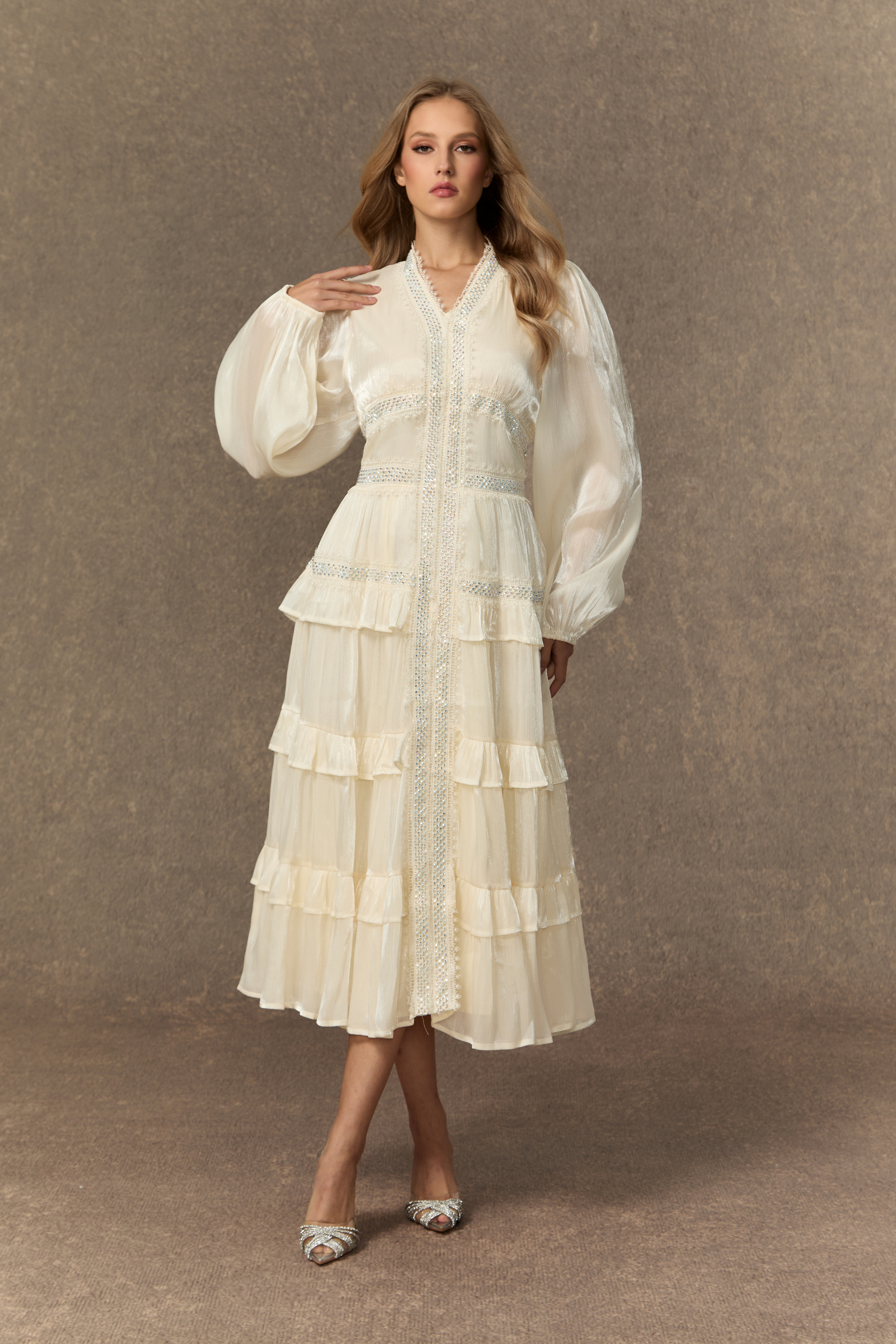 Feeling Of Forever White V-Neck Tiered Ruffle Midi Dress-purelyfable
