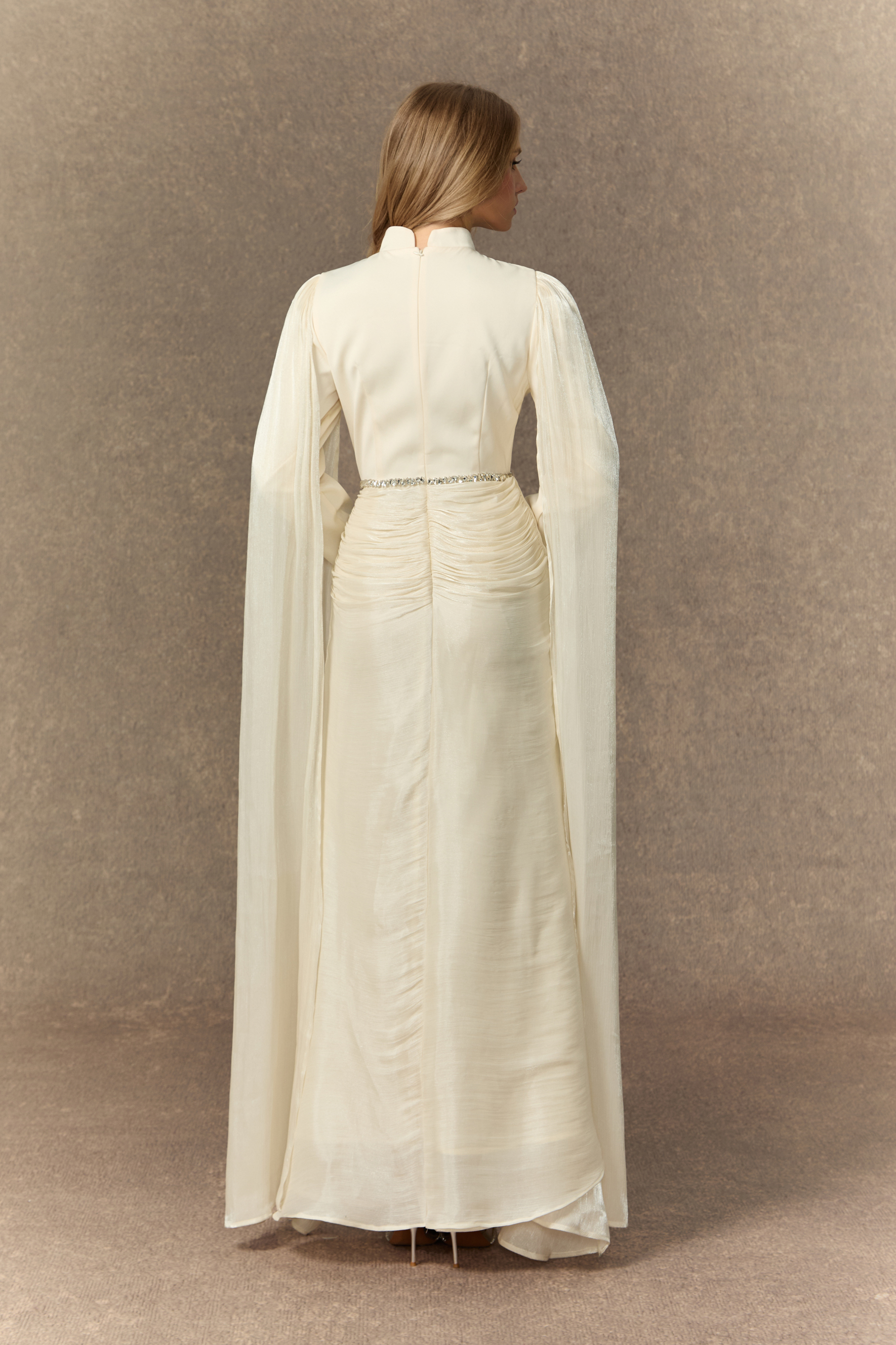 Feeling Of Forever White Crystal Embellished Cape Sleeve Maxi Dress-purelyfable