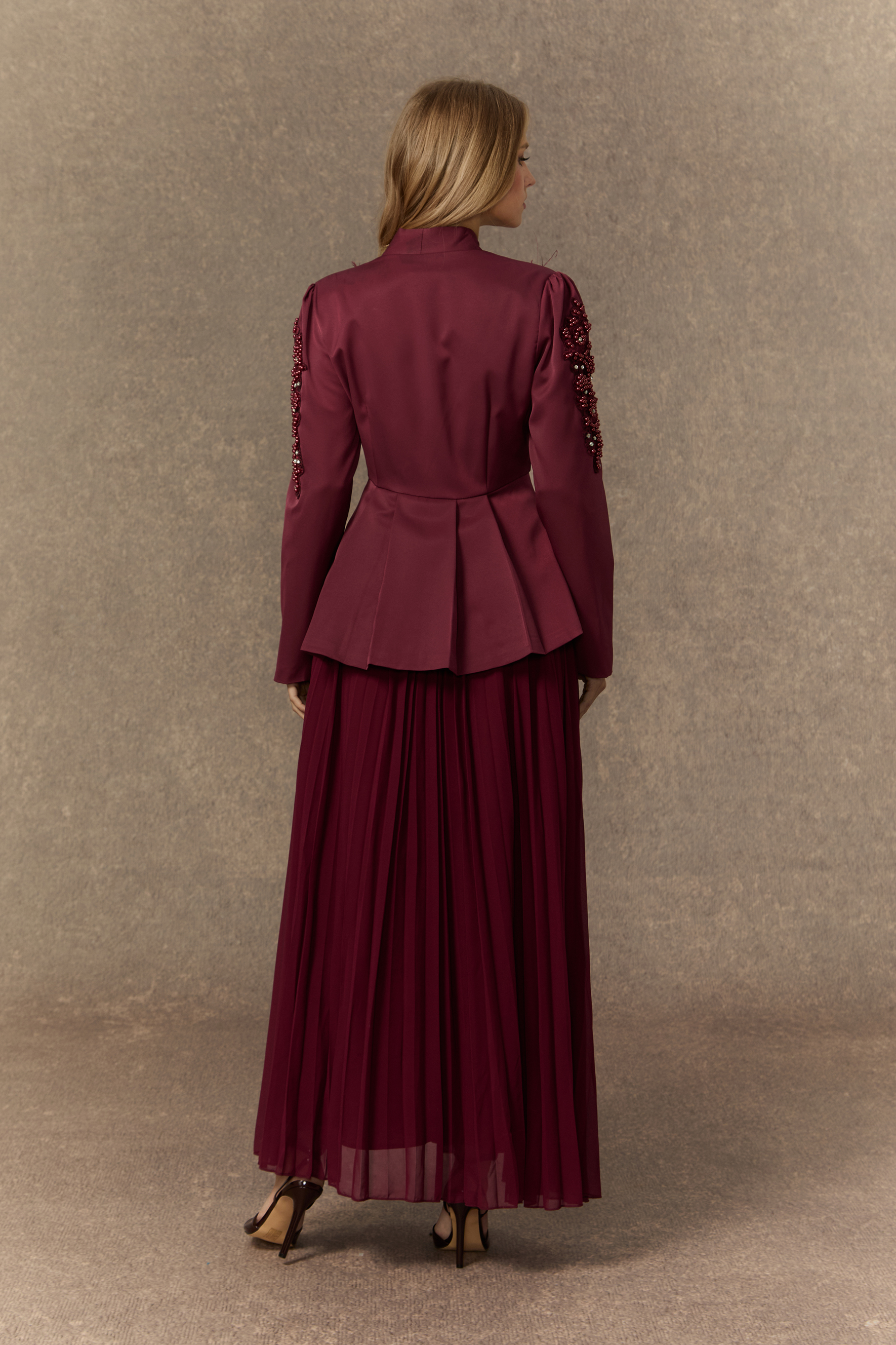 Crushing On You Beaded Double Breasted Jacket & Pleated Dress Set-purelyfable