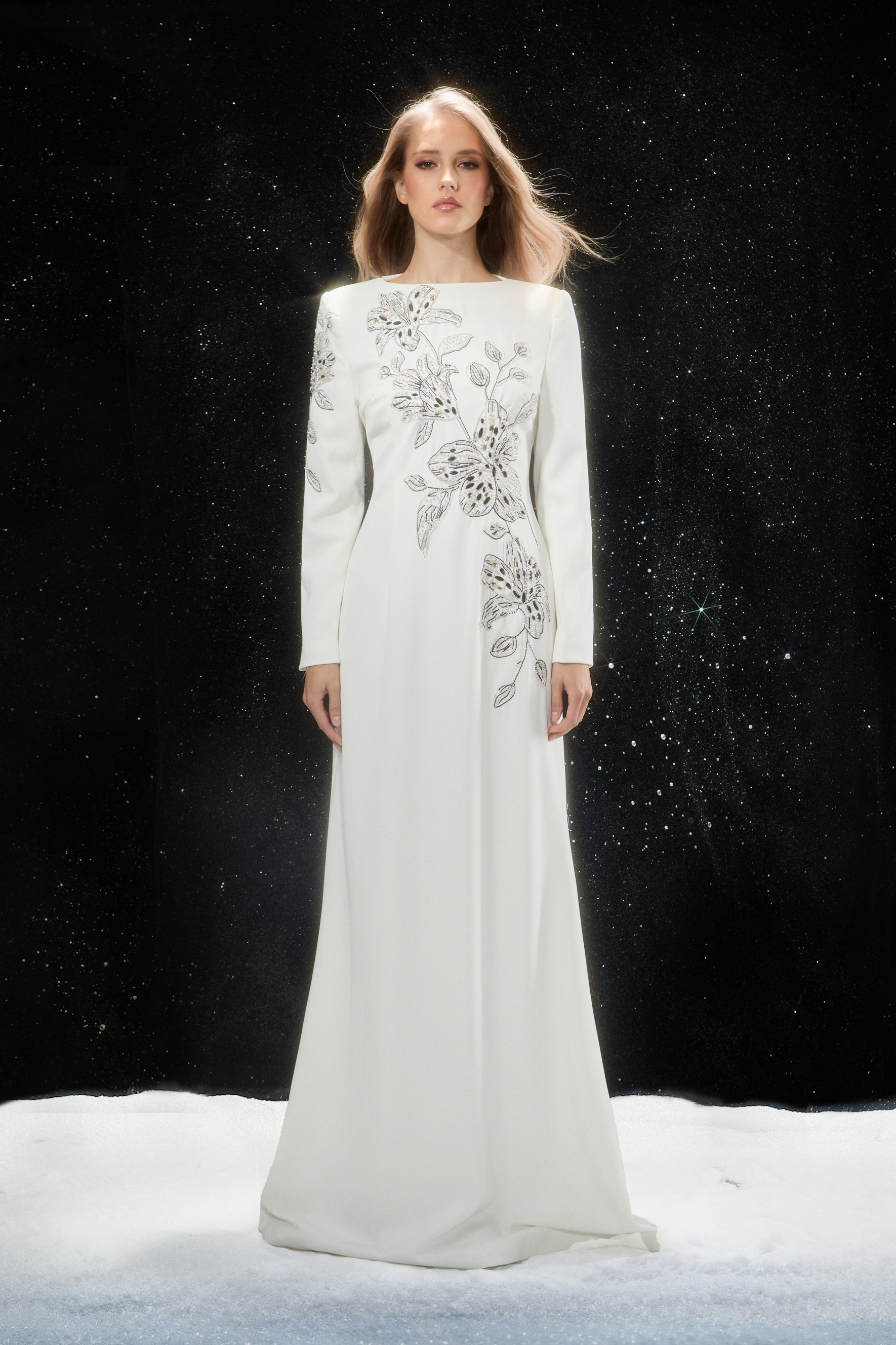 Remarkable Entrance White Floral Embroidered Long Sleeve Maxi Dress-purelyfable