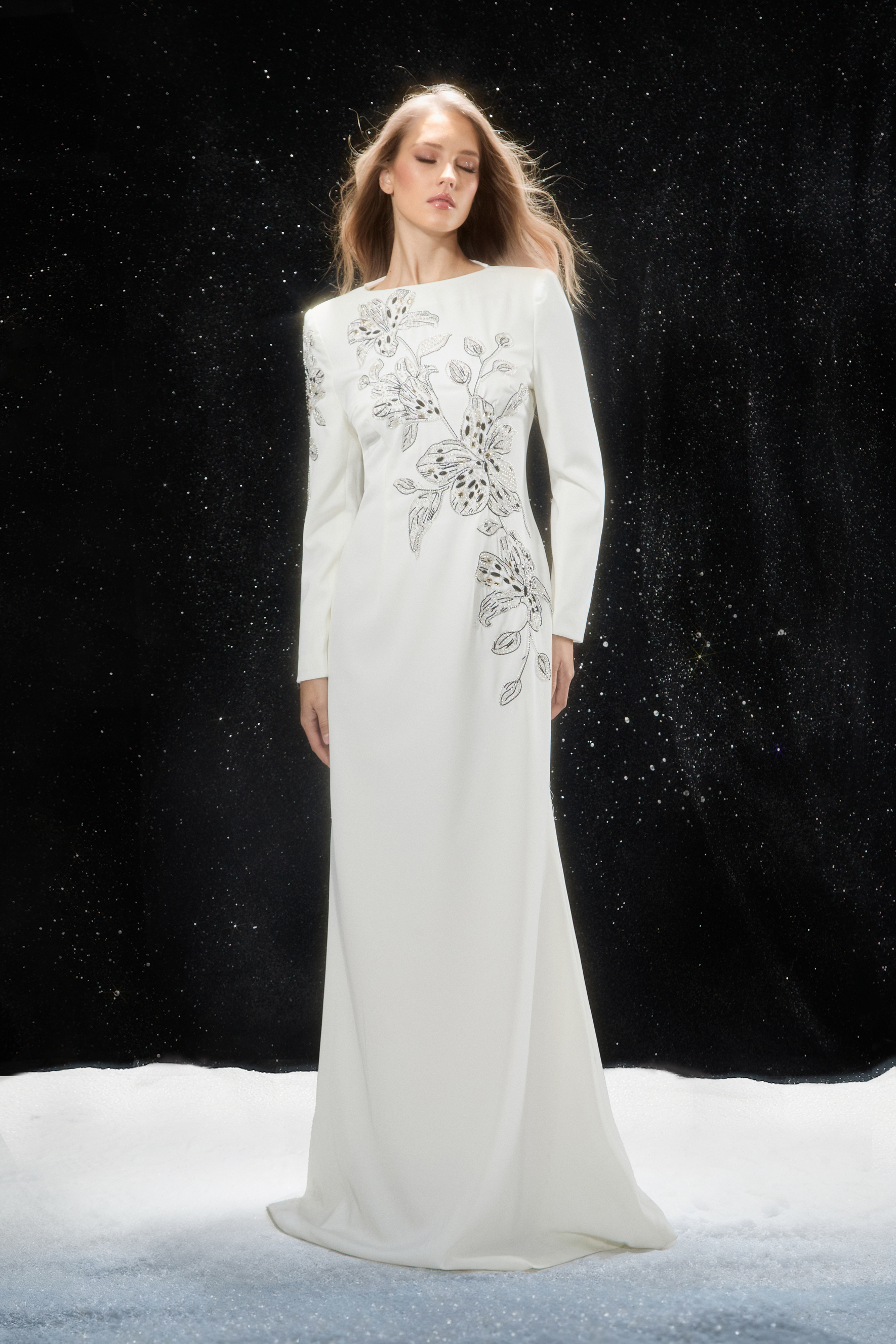 Remarkable Entrance White Floral Embroidered Long Sleeve Maxi Dress-purelyfable