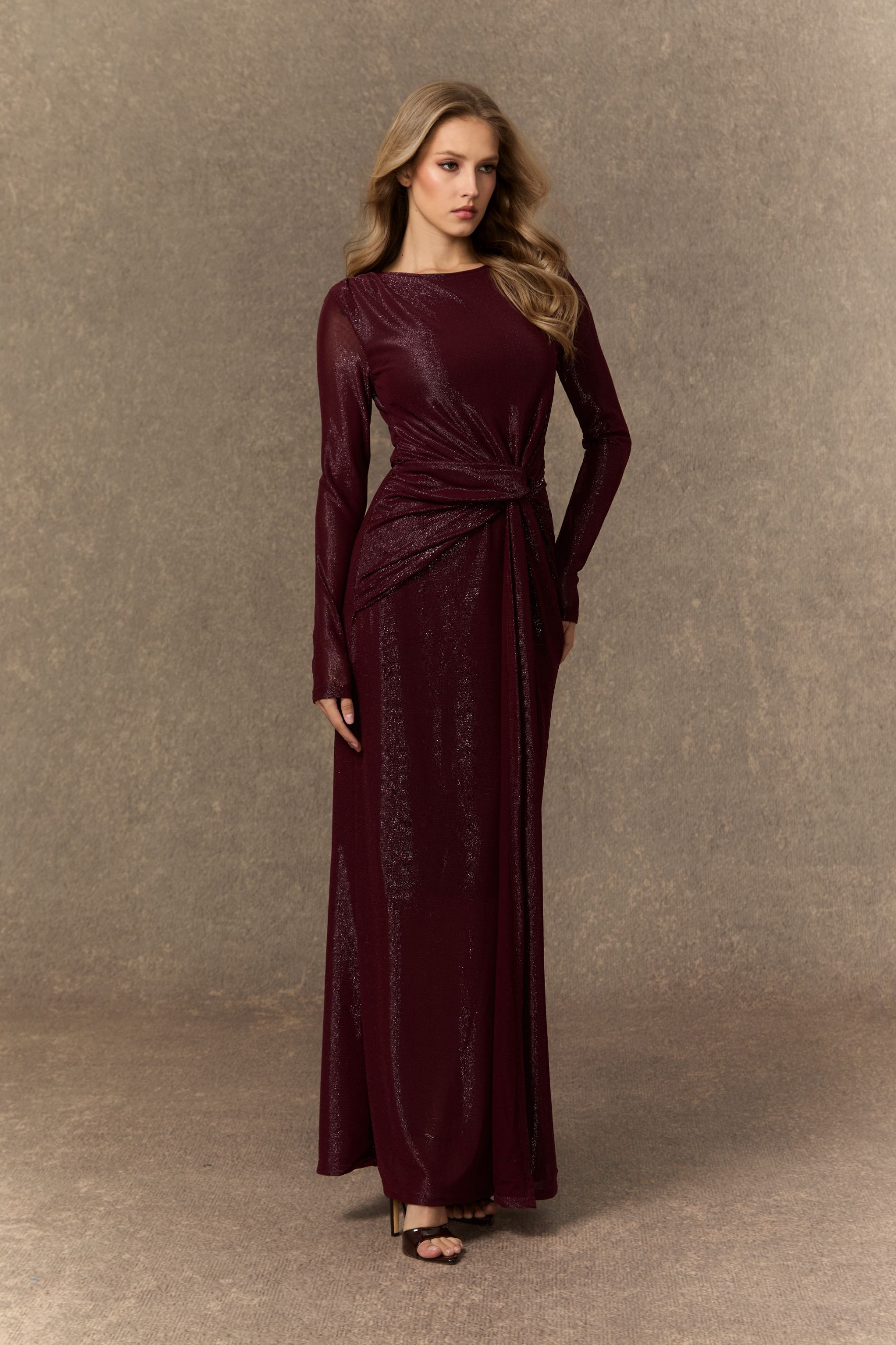 Refined Attitude Burgundy Twist Knot Maxi Dress-purelyfable
