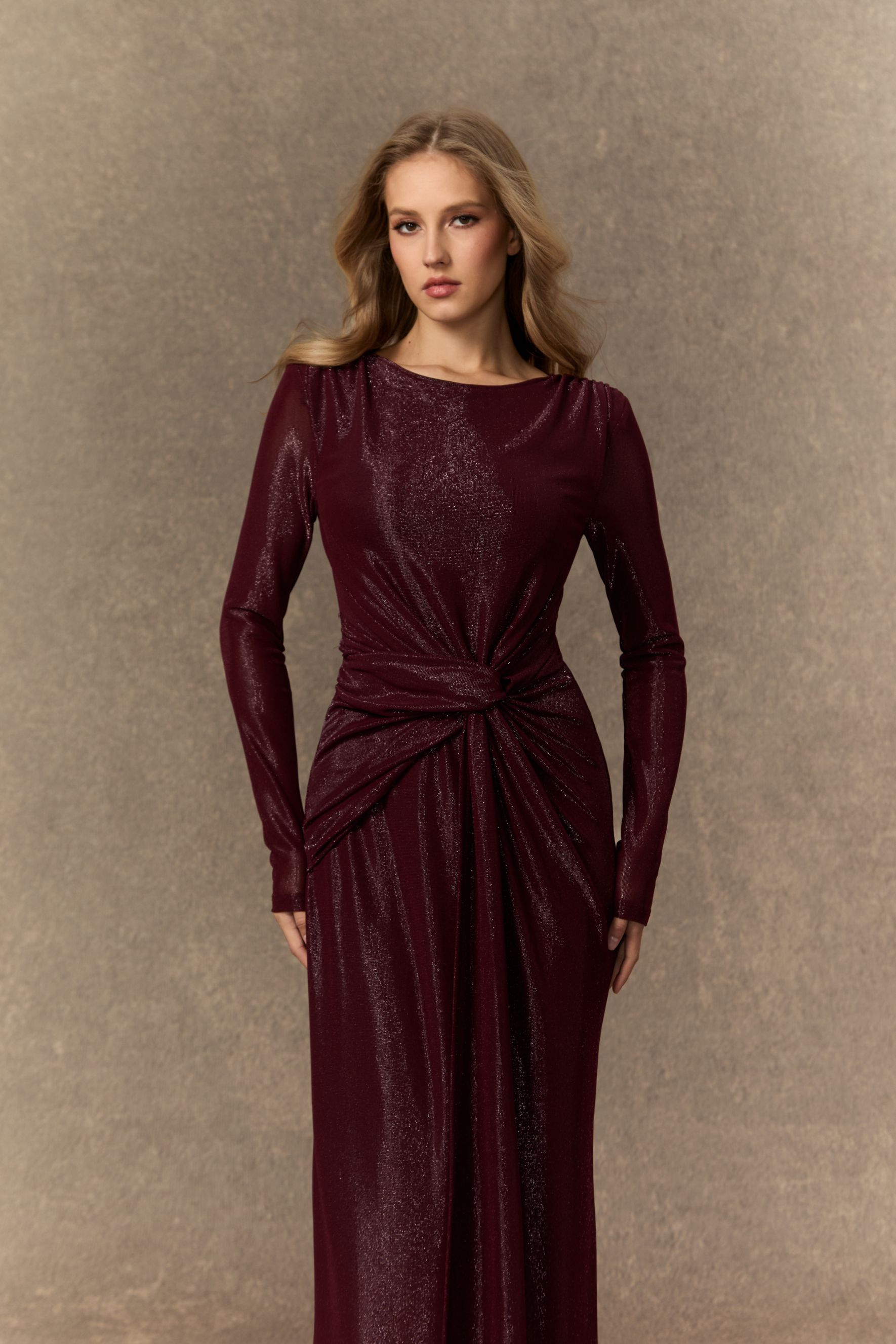 Refined Attitude Burgundy Twist Knot Maxi Dress-purelyfable