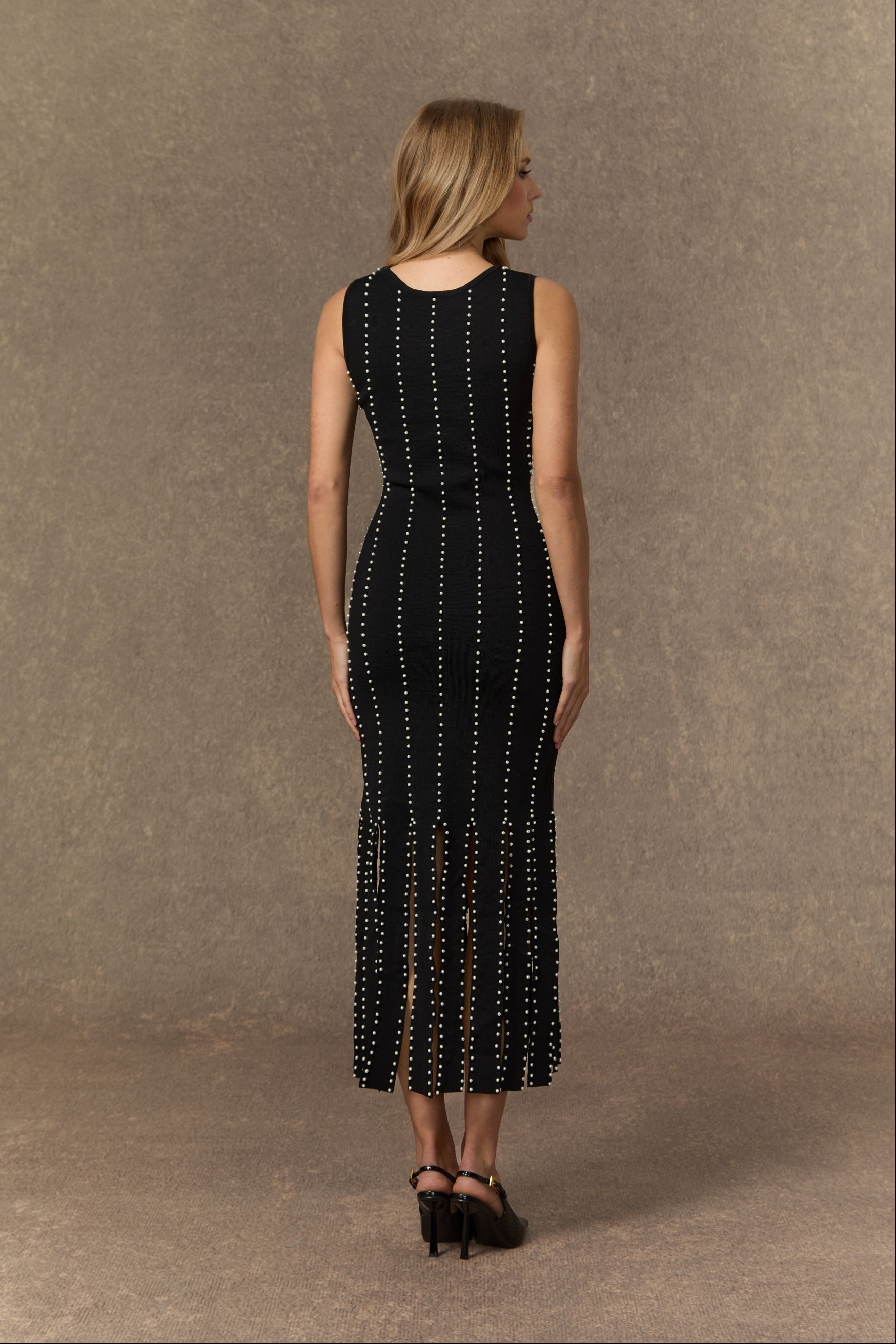 Ultimate Coziness Black Beaded Fringed Knit Jacket & Dress Set-purelyfable