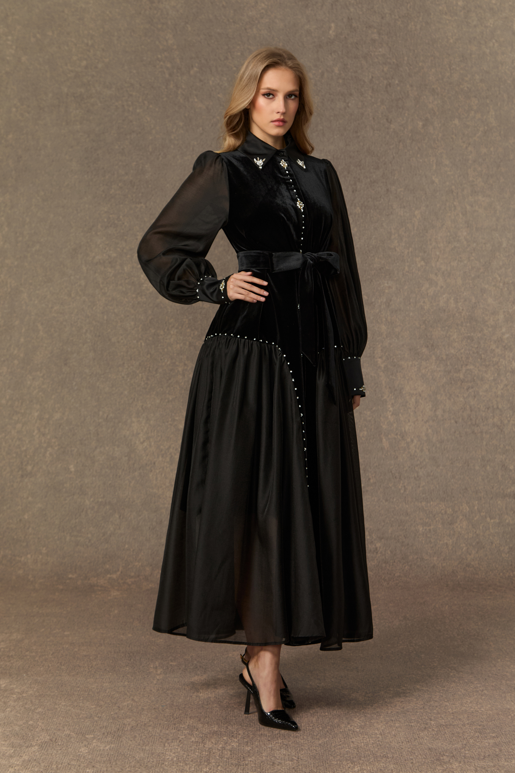 Irresistible Feelings Black Diamante Velvet Boice Maxi Dress-purelyfable