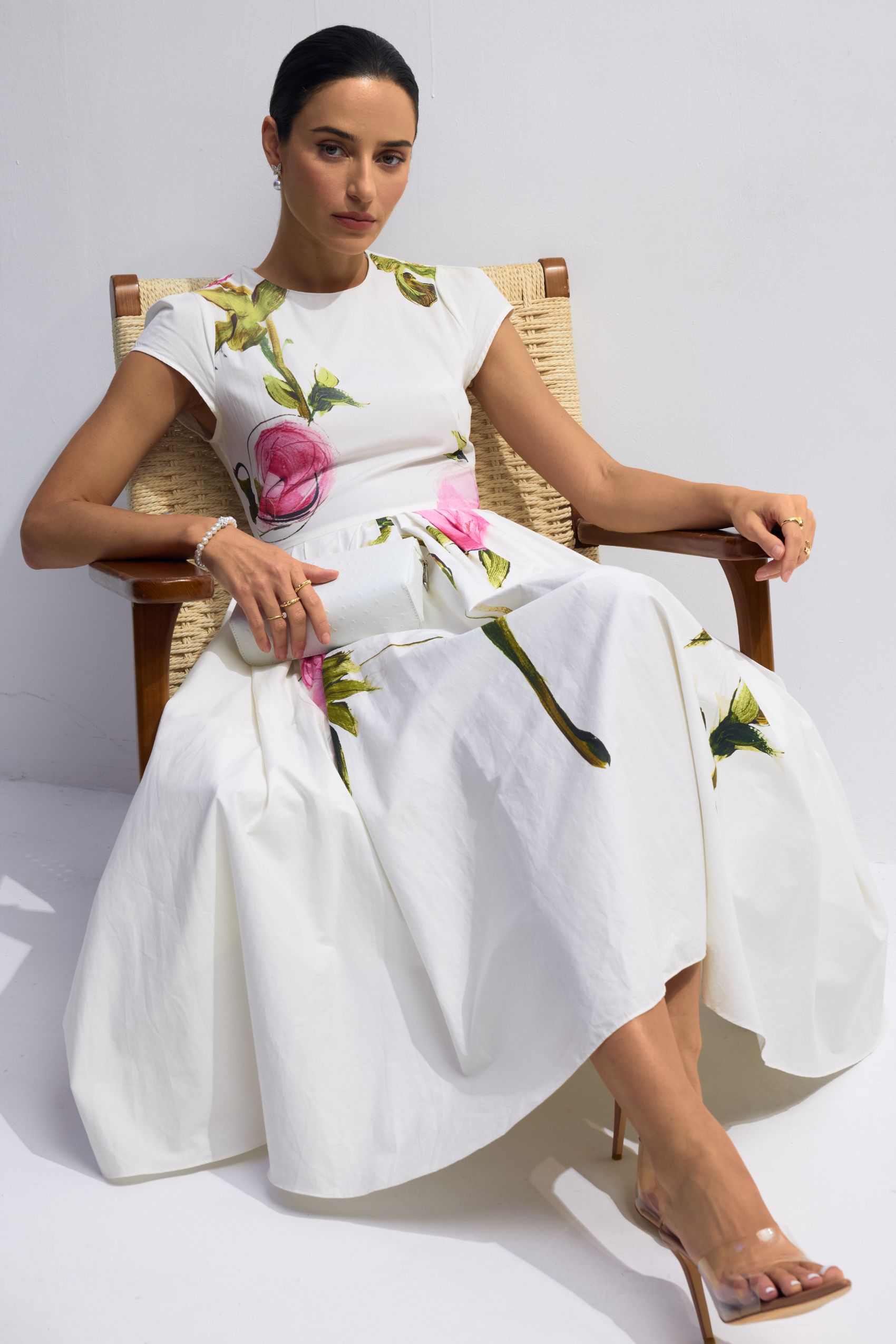 Lindsay Rose Printed Cap Sleeve Midi Dress-purelyfable