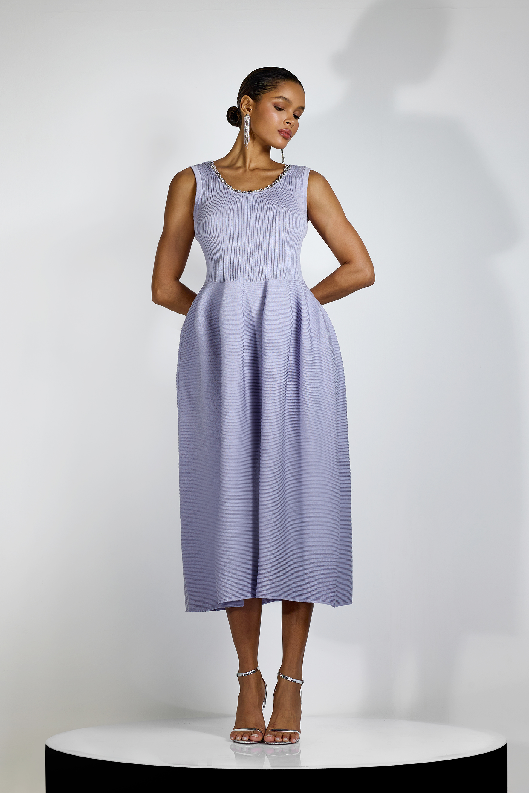 Bettina Crystal Embellished Knit Midi Dress-purelyfable