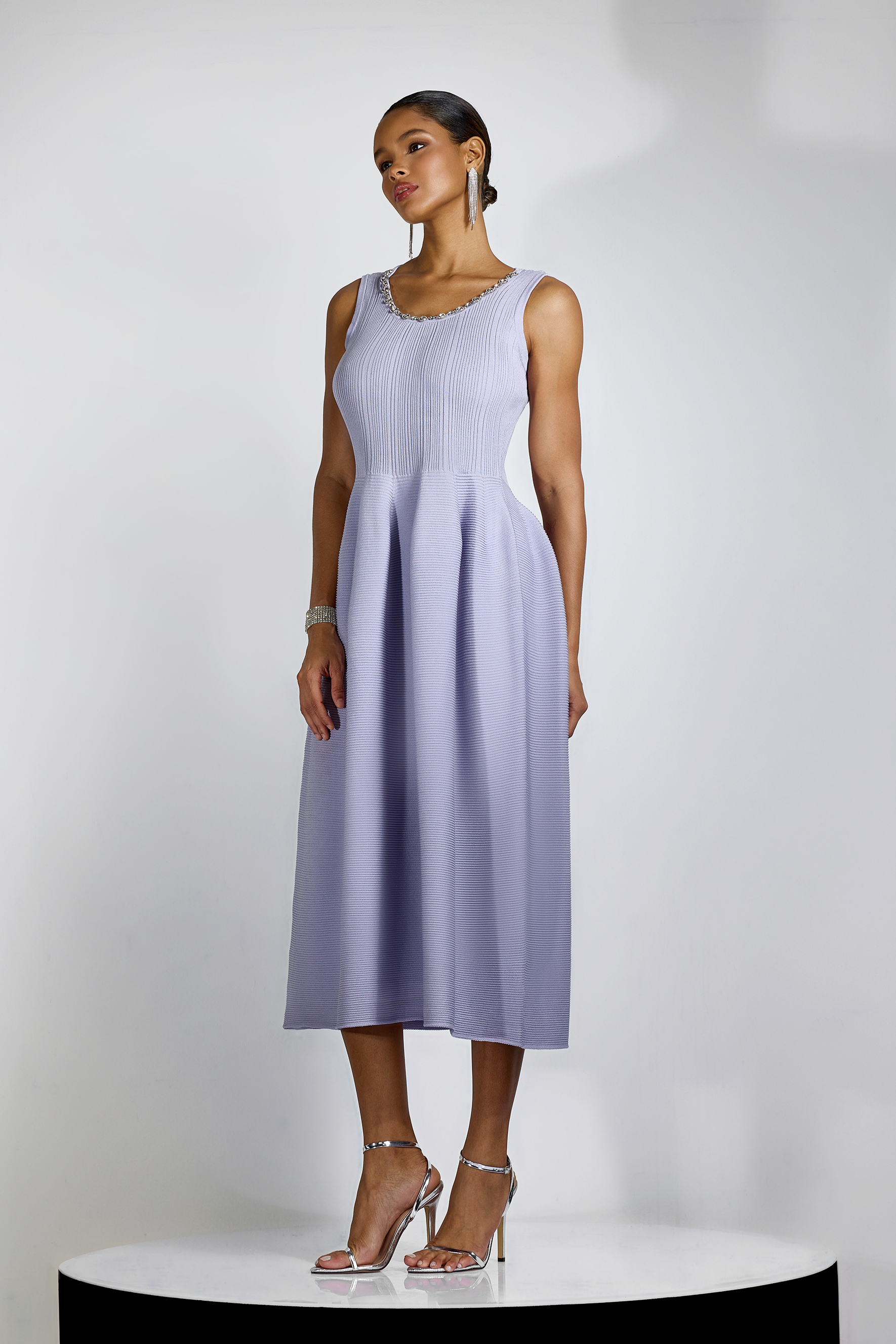 Bettina Crystal Embellished Knit Midi Dress-purelyfable