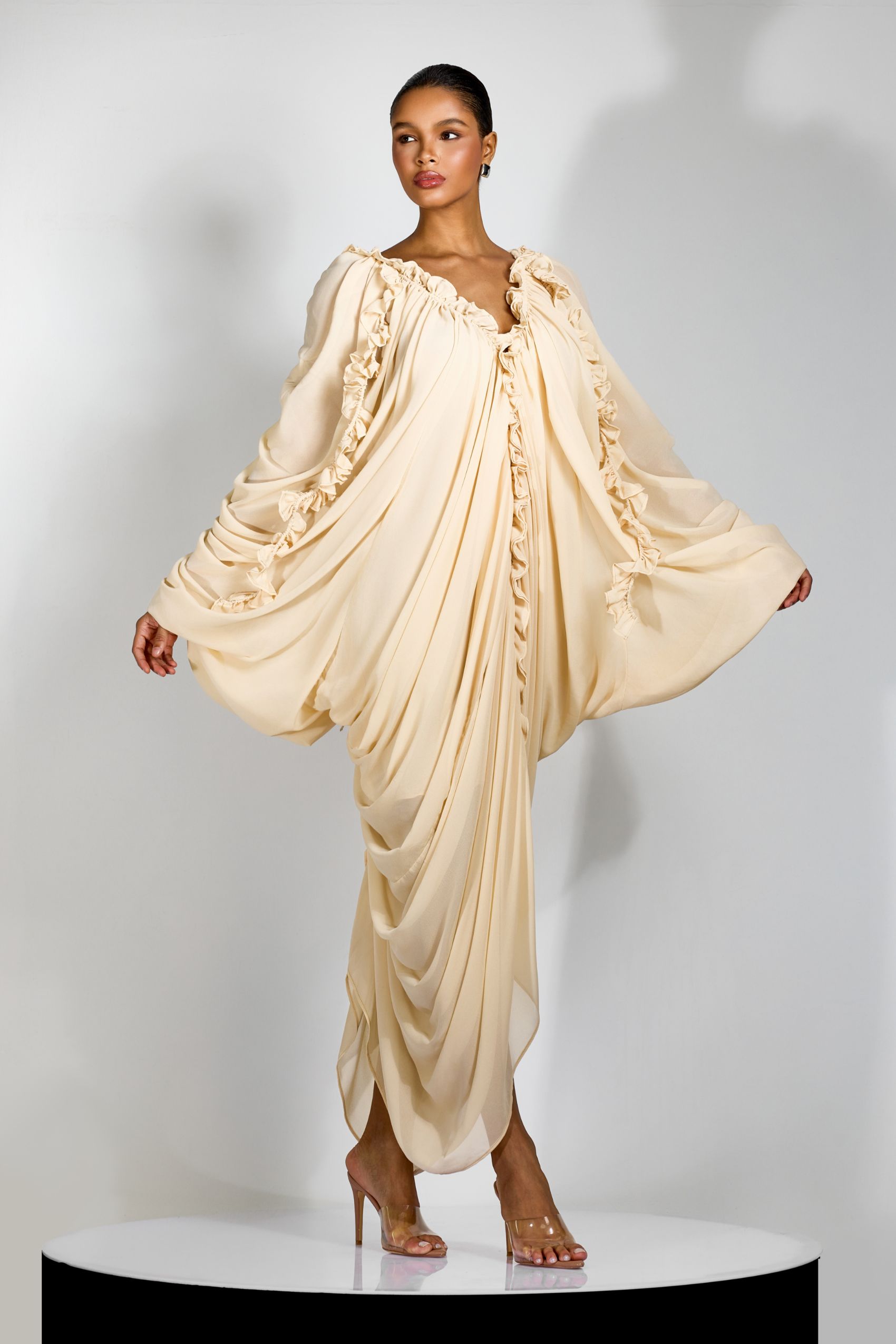 Anita Batwing Sleeve Draped Maxi Dress-purelyfable