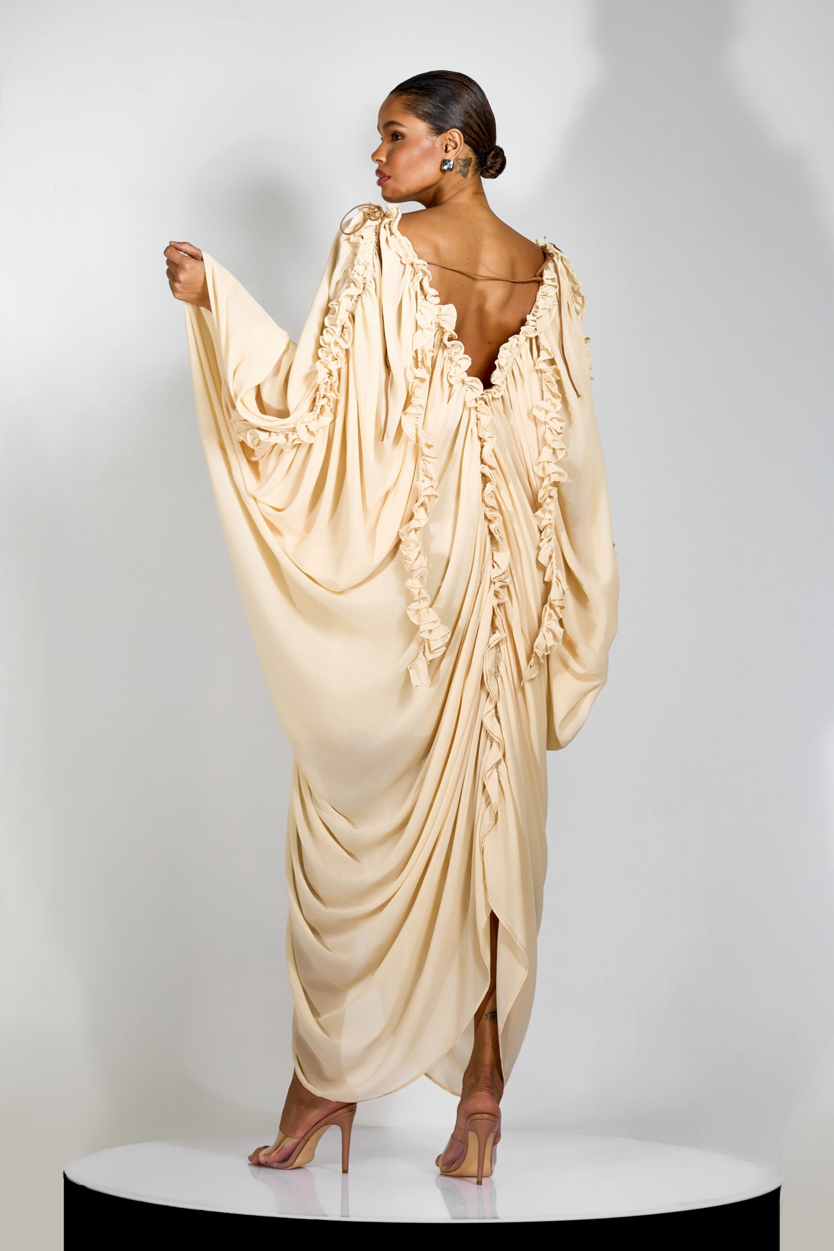 Anita Batwing Sleeve Draped Maxi Dress-purelyfable