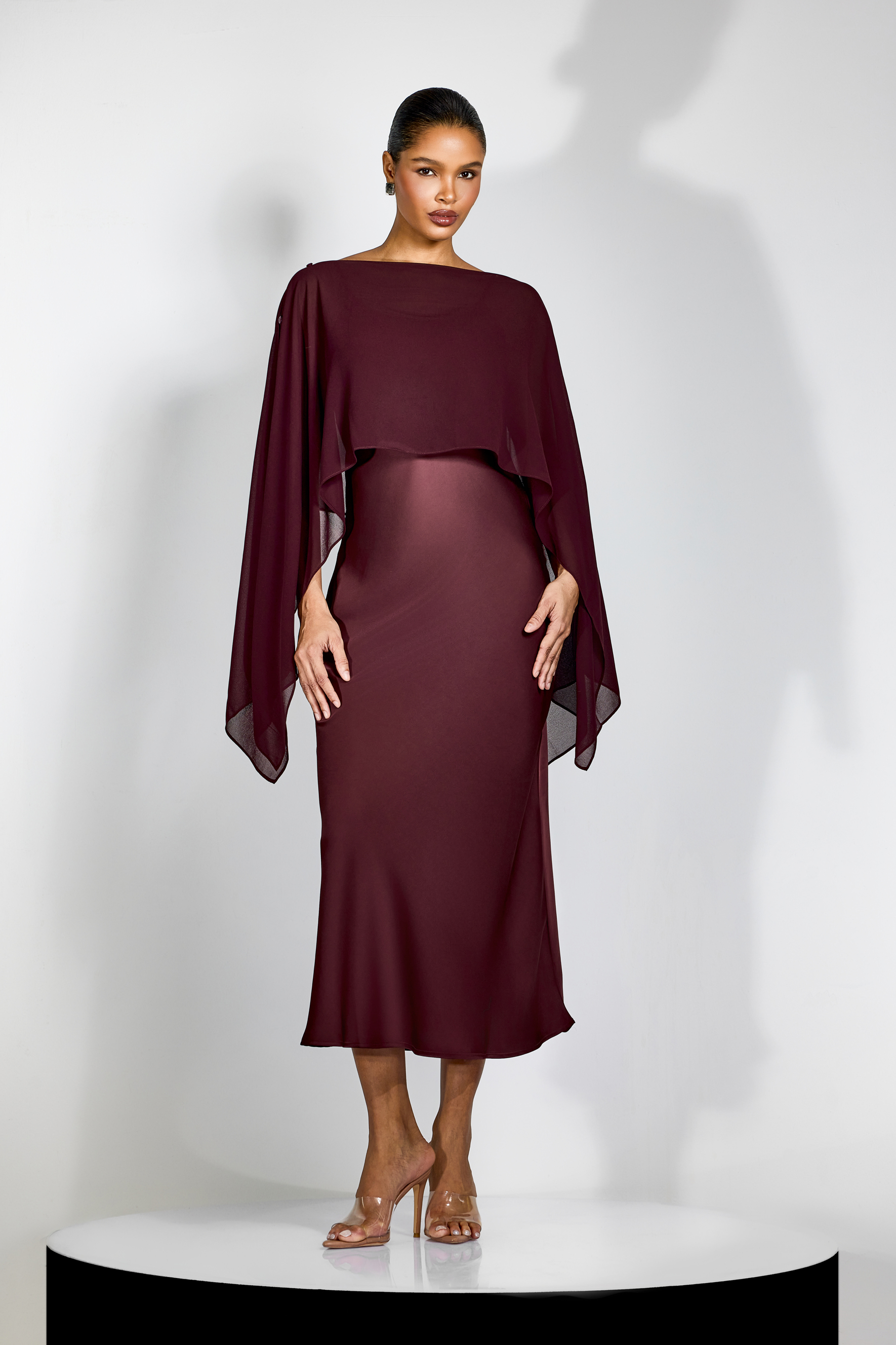 Elena Spaghetti Strap Maxi Dress With Cape Blouse-purelyfable