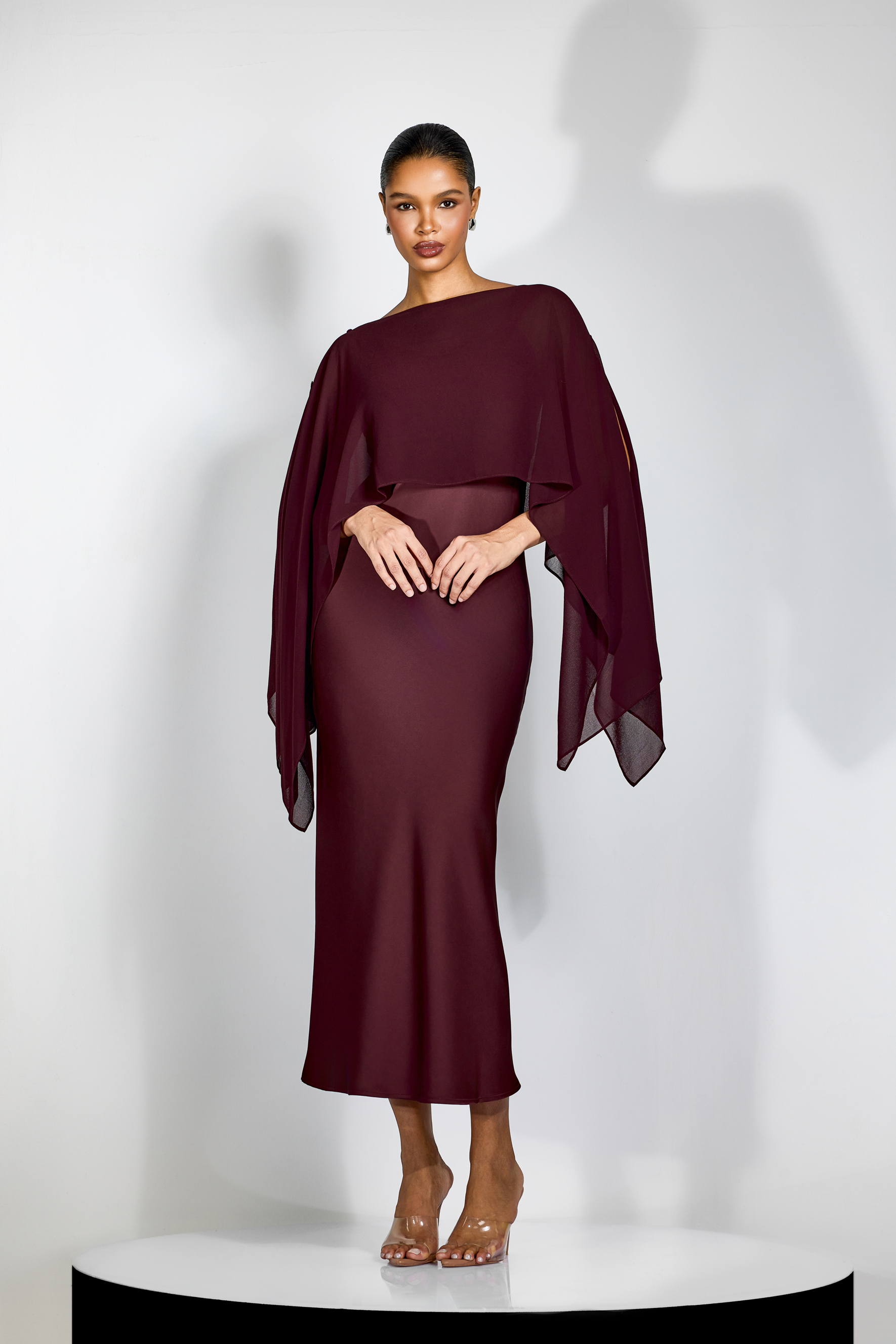 Elena Spaghetti Strap Maxi Dress With Cape Blouse-purelyfable