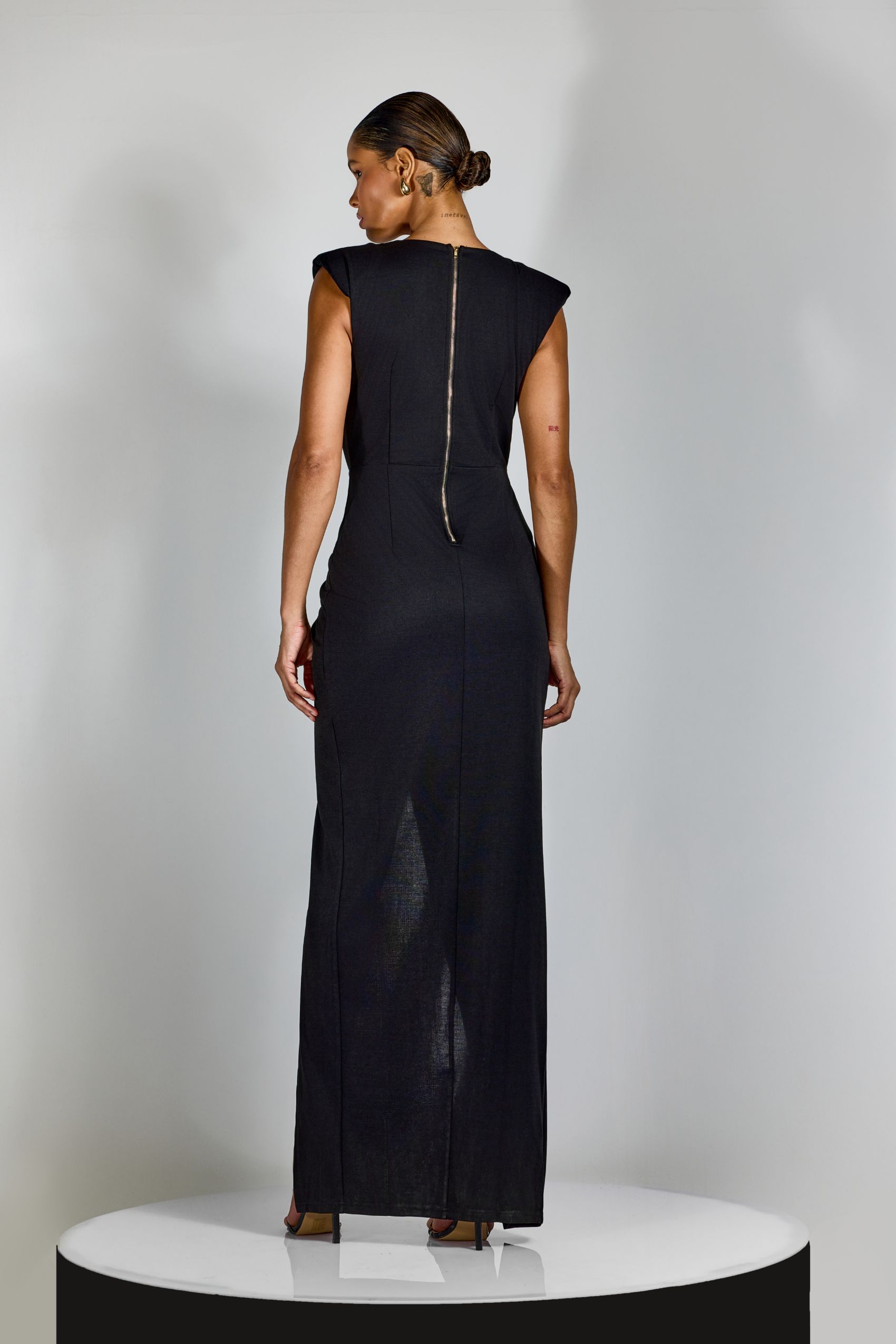 Karena Deep V-neck Ruched Maxi Dress-purelyfable