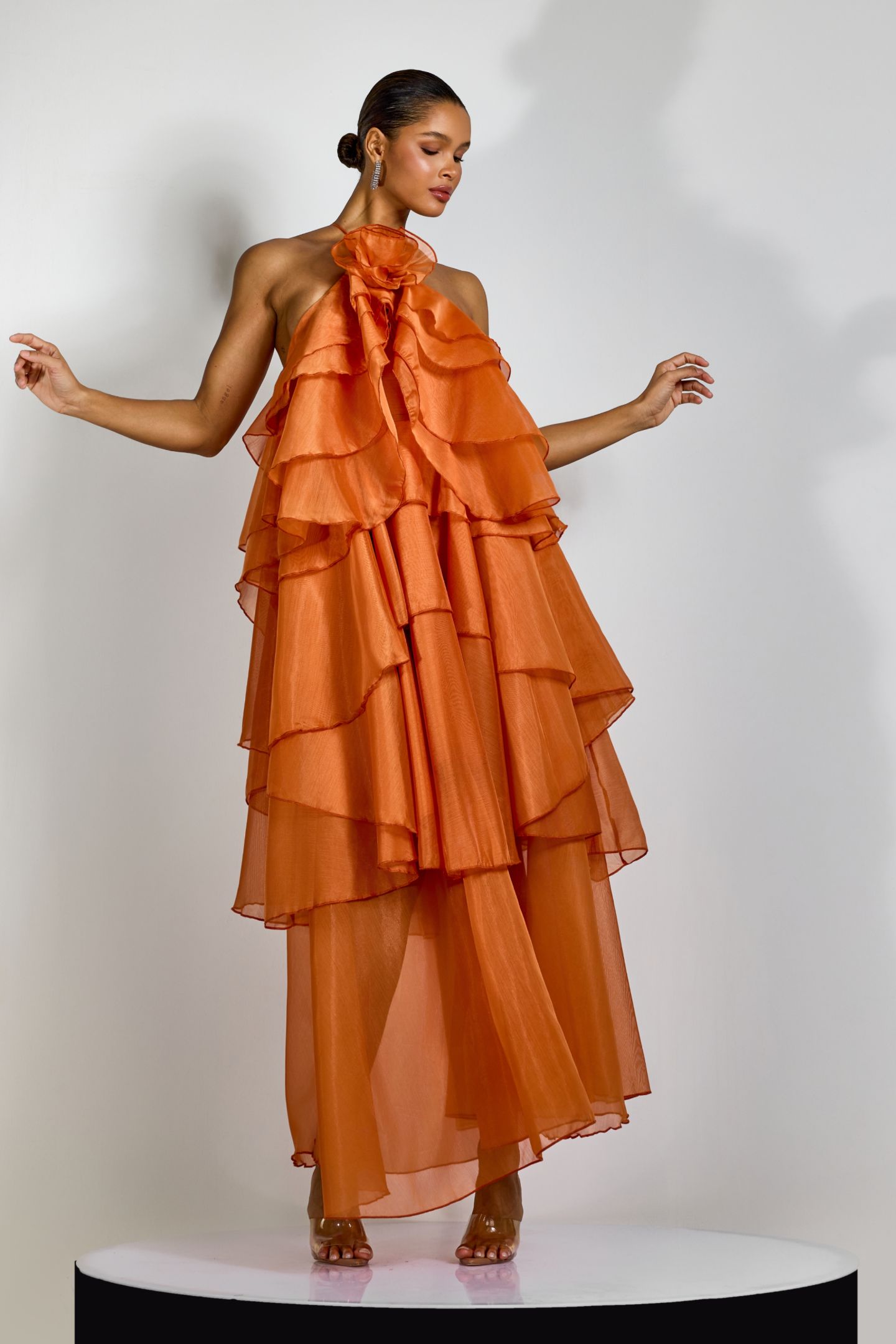 Sibley Halterneck Tiered Ruffle Maxi Dress-purelyfable