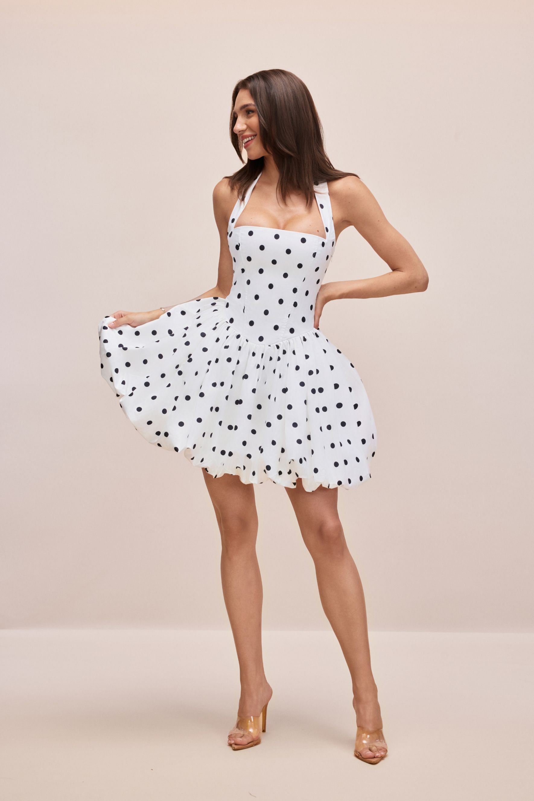 Vivianne Polka Dot Bubble Hem Mini Dress-purelyfable