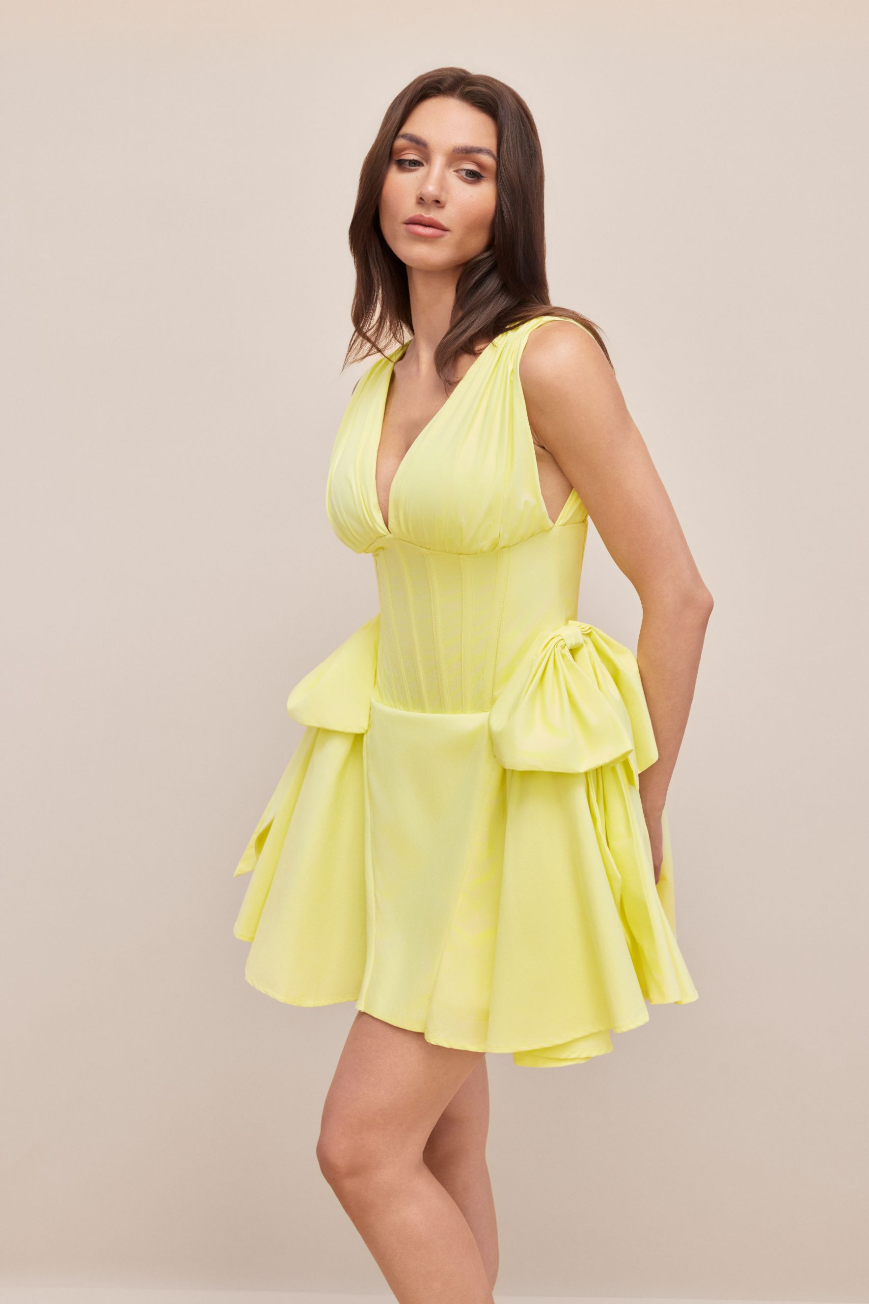 Ramona Deep V Neck Bowknot Mini Dress-purelyfable