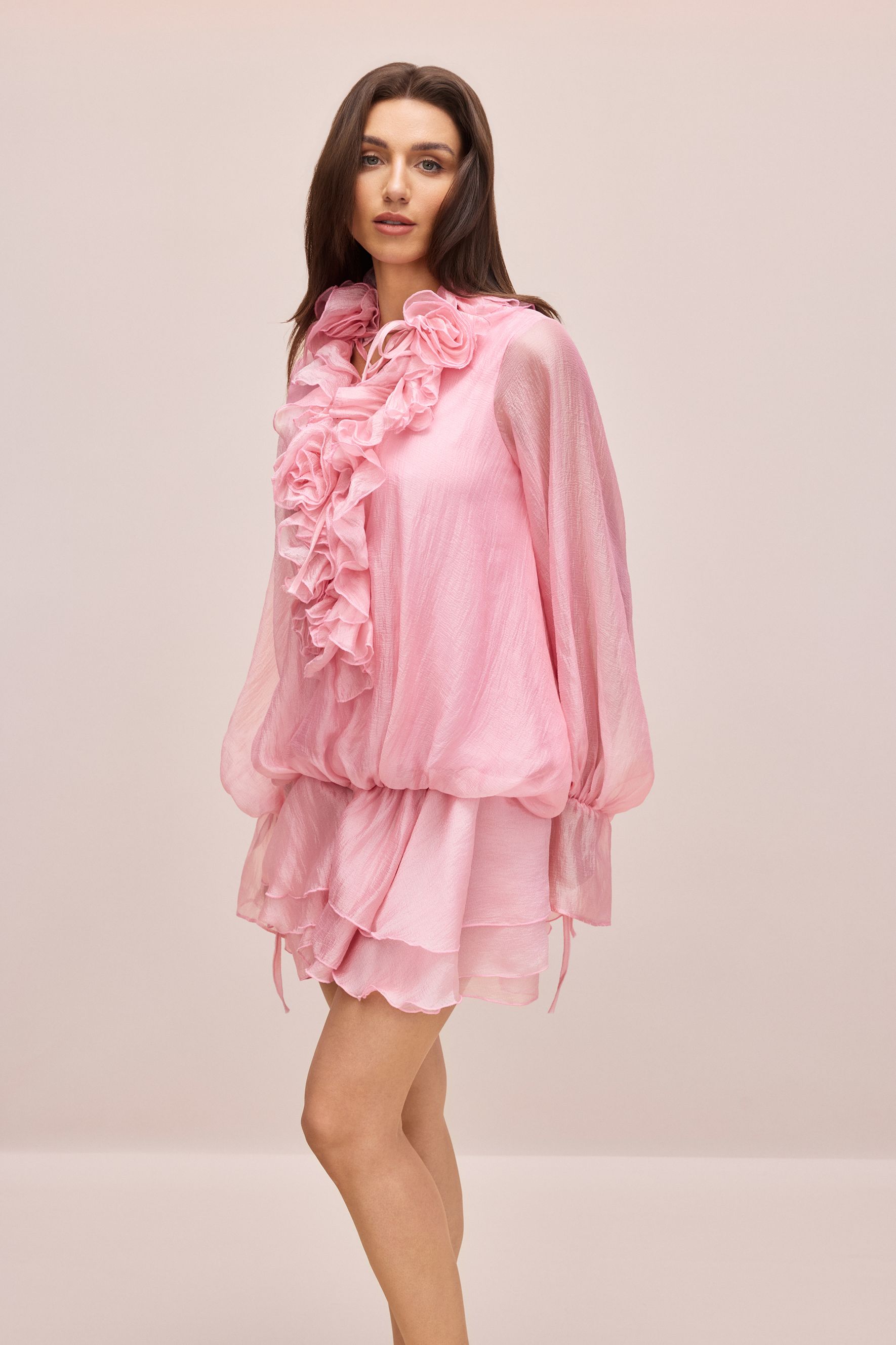 Nola V-neck Ruffle Trim Mini Dress-purelyfable