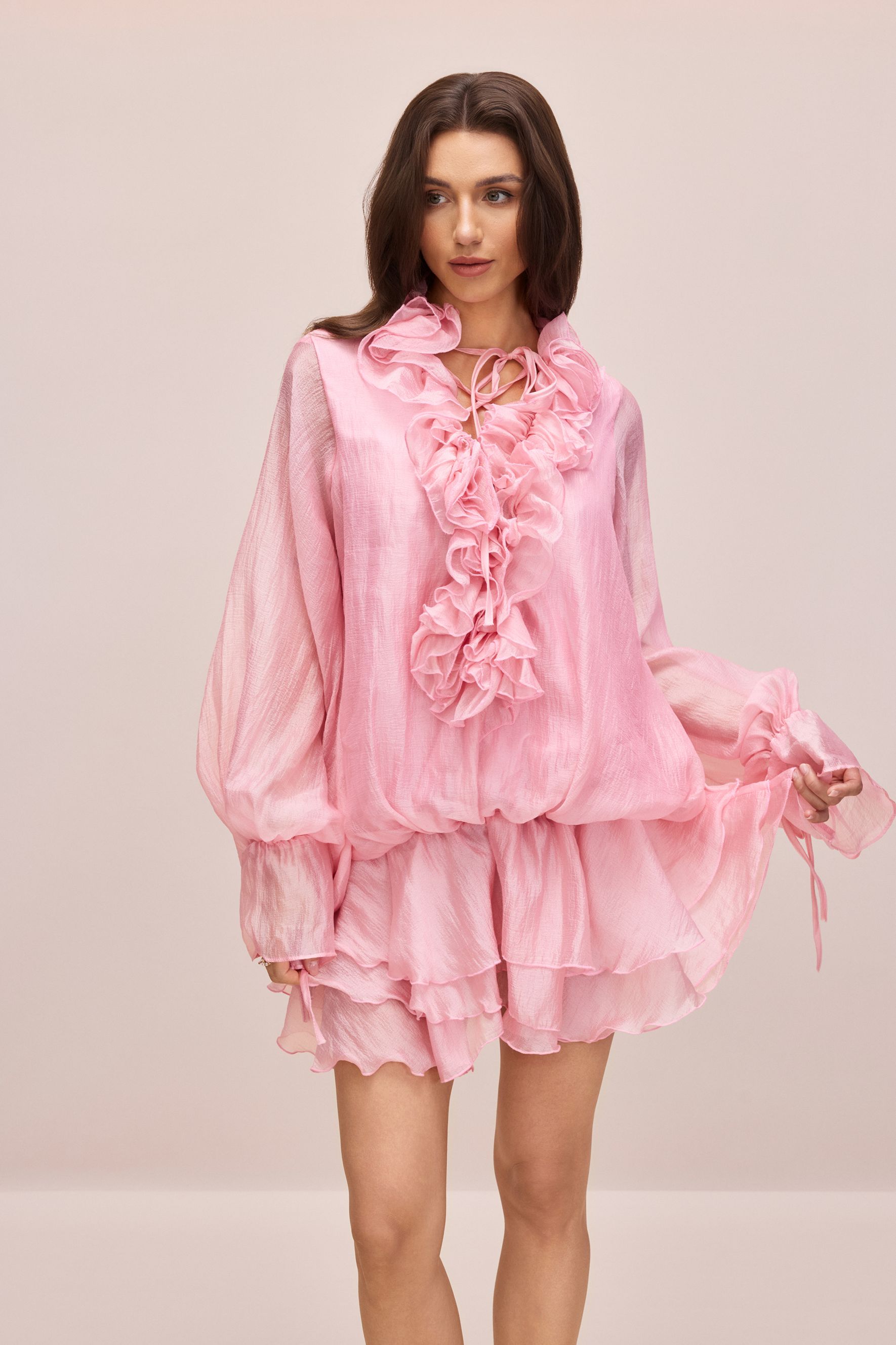 Nola V-neck Ruffle Trim Mini Dress-purelyfable