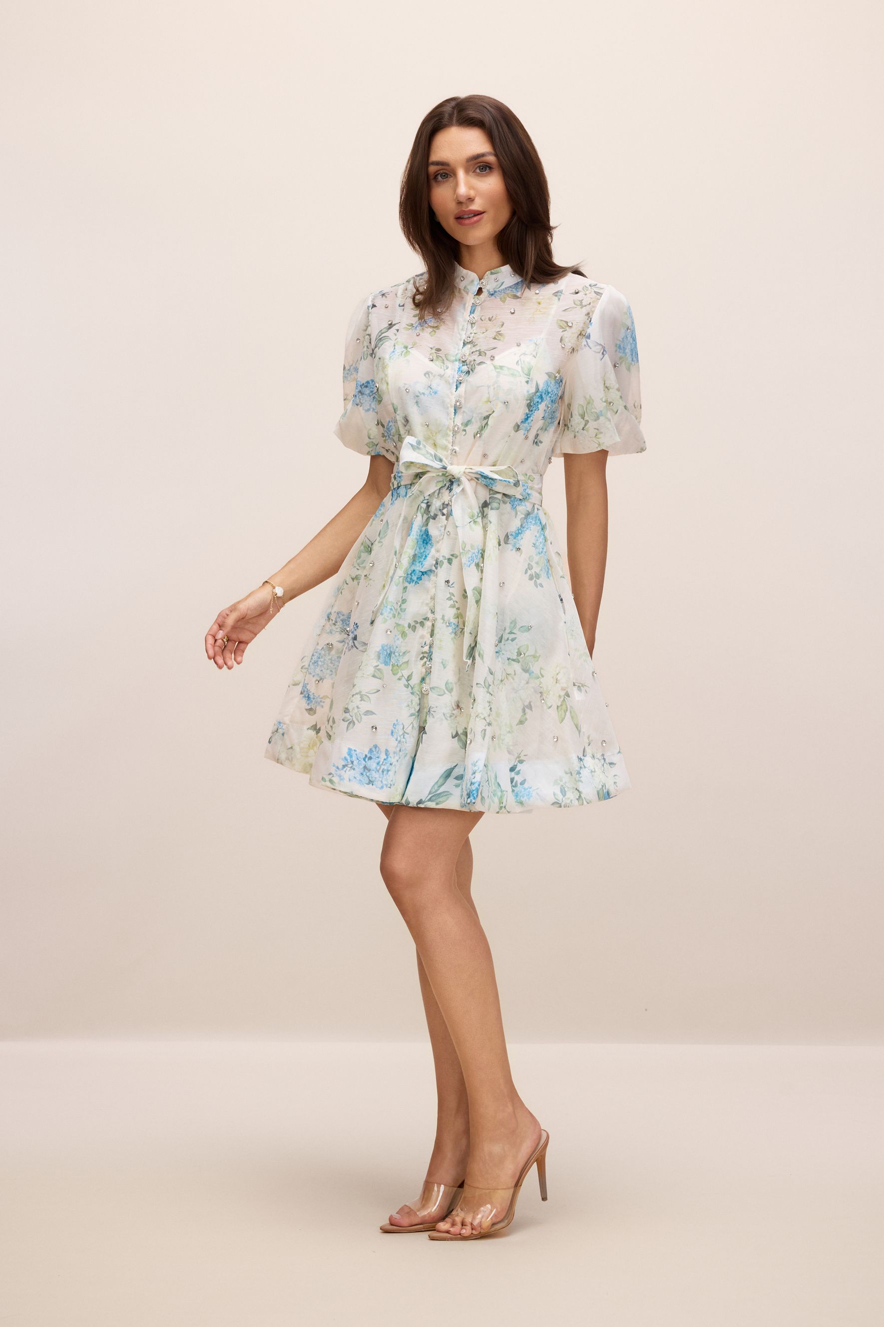 Caroline Floral Print Puff Sleeve Mini Dress-purelyfable