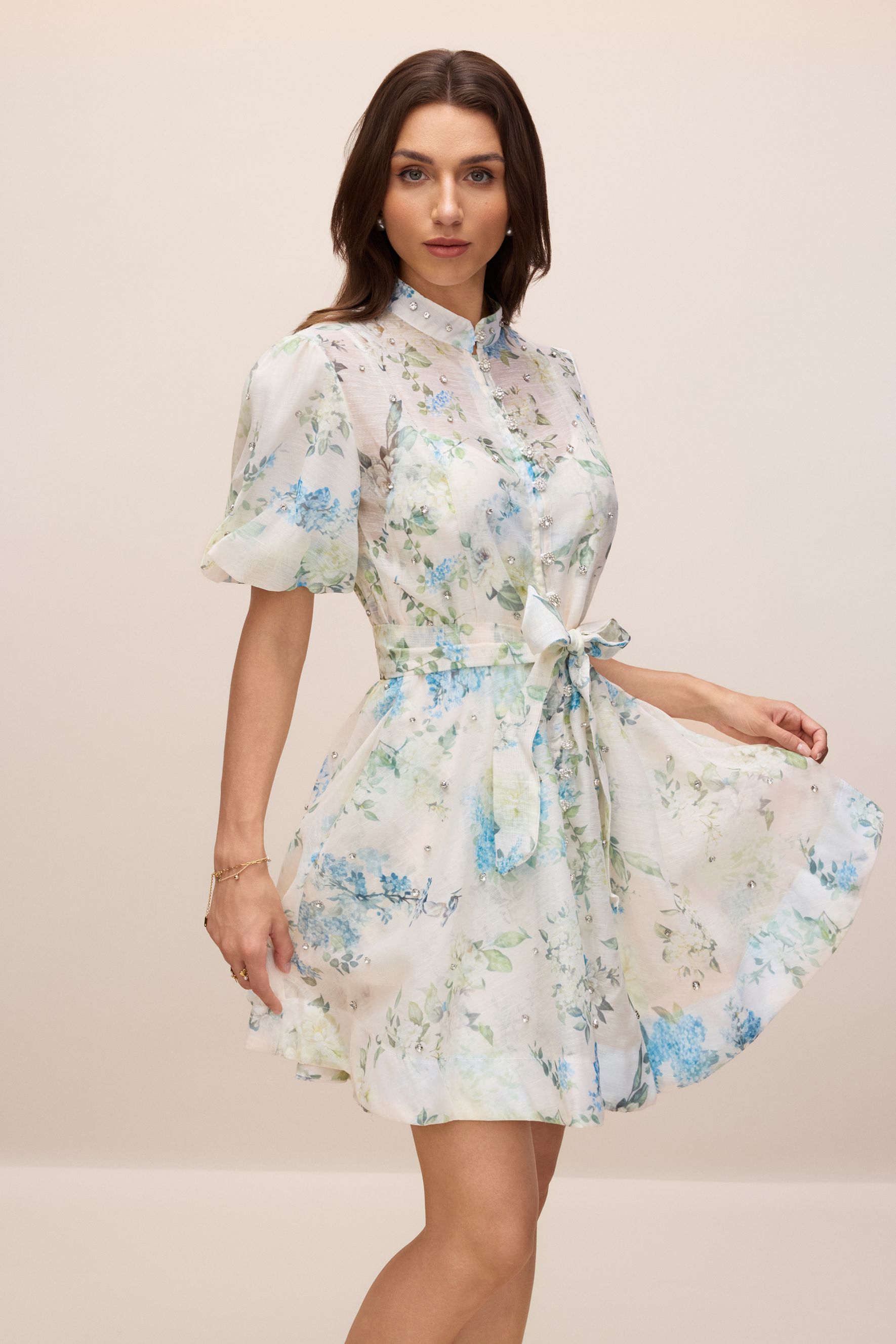 Caroline Floral Print Puff Sleeve Mini Dress-purelyfable
