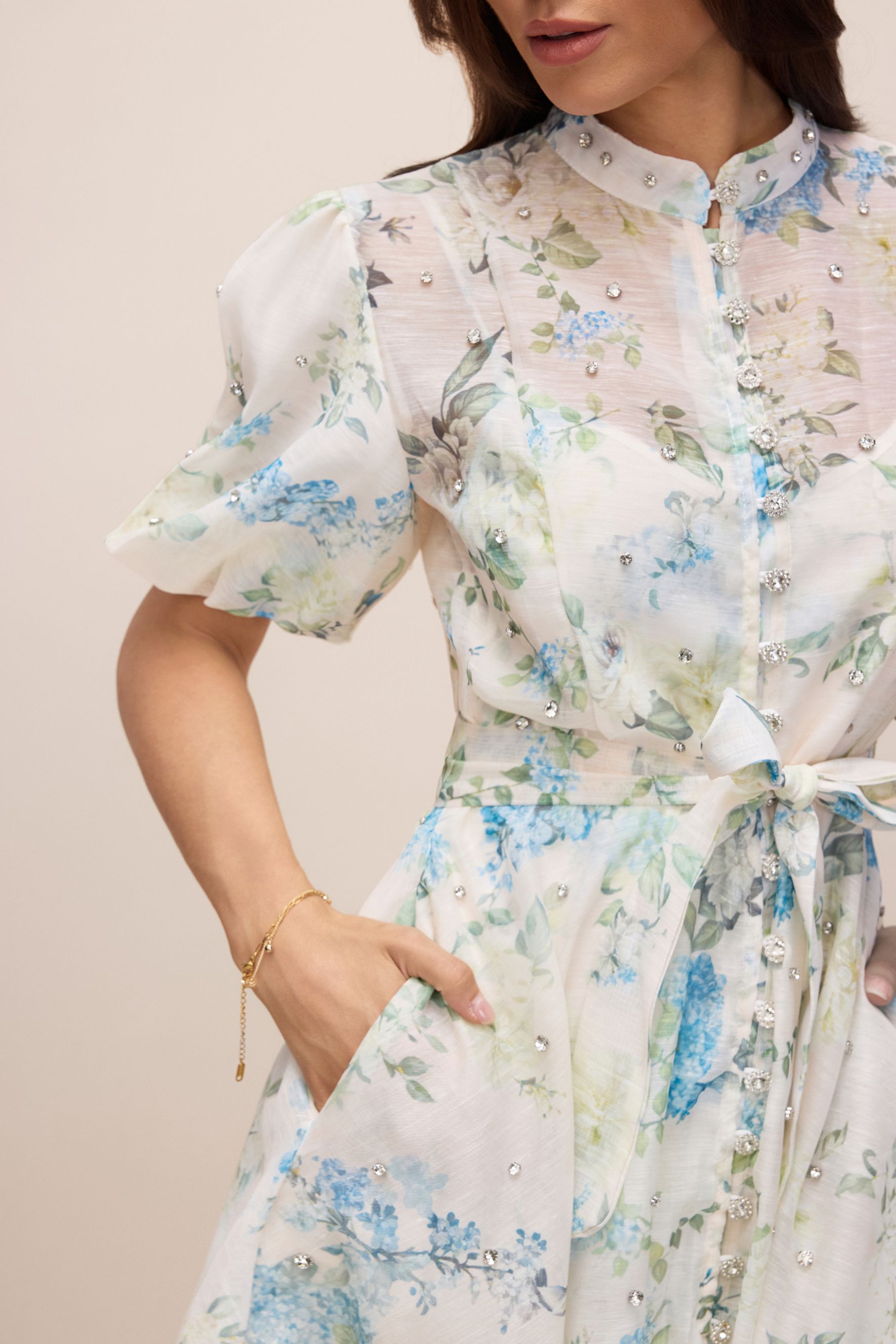 Caroline Floral Print Puff Sleeve Mini Dress-purelyfable
