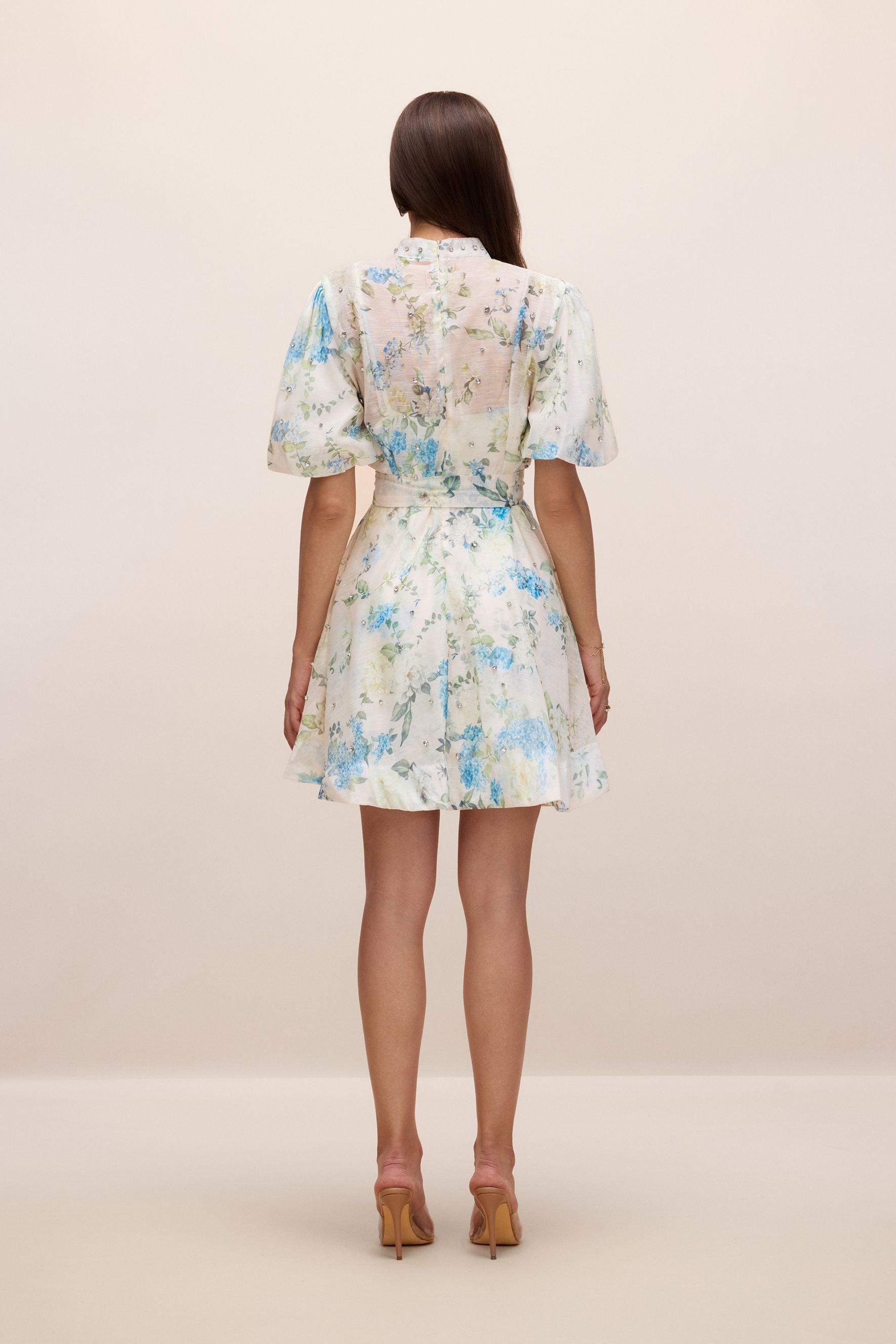 Caroline Floral Print Puff Sleeve Mini Dress-purelyfable