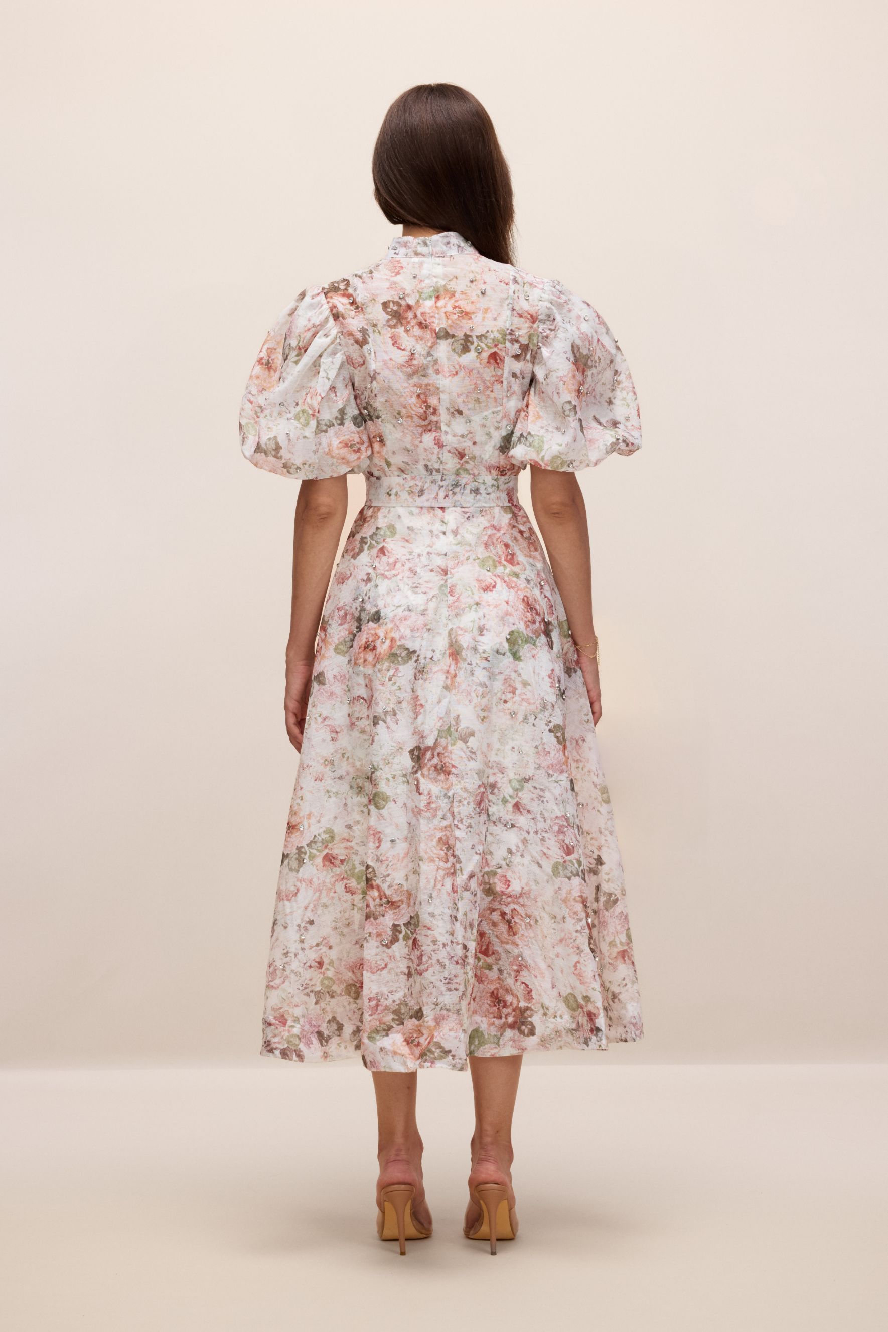 Serena Floral Print Puff Sleeve Midi Dress-purelyfable