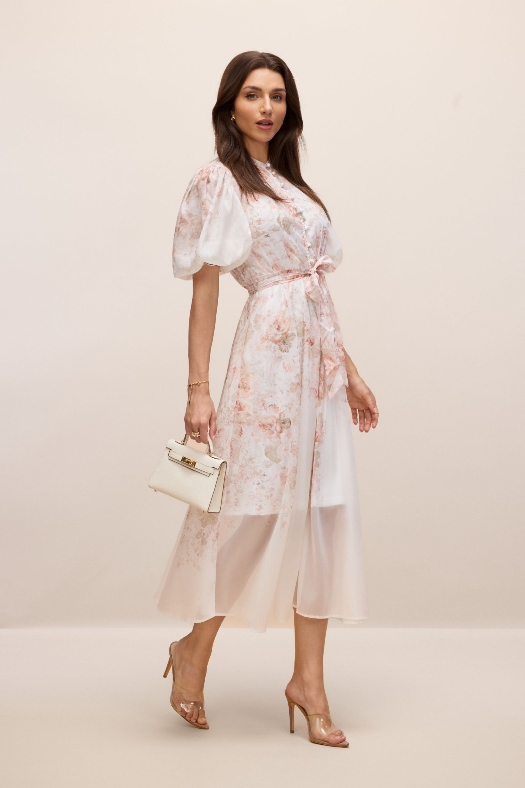 Denise Floral Print Puff Sleeve Midi Dress-purelyfable