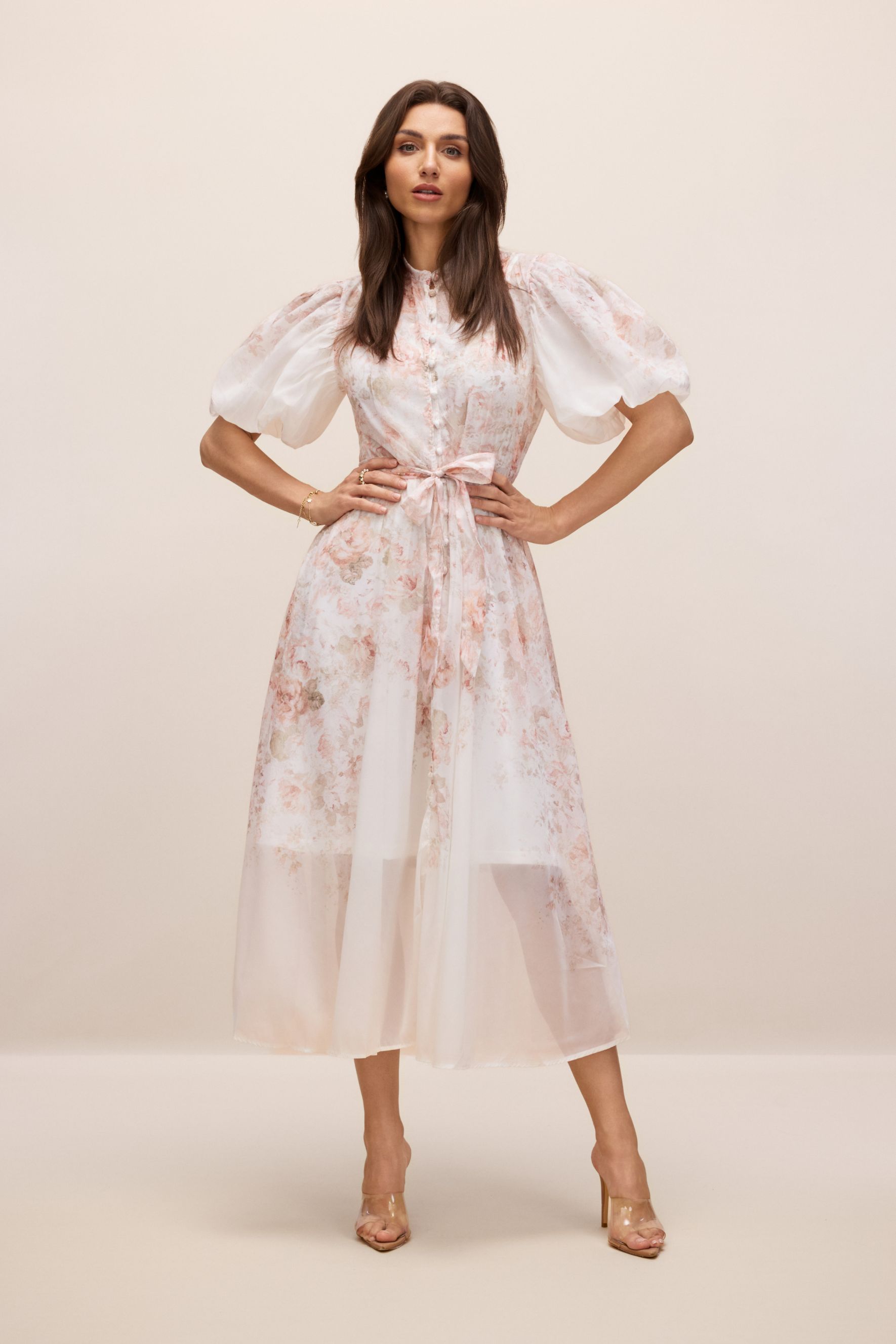 Denise Floral Print Puff Sleeve Midi Dress-purelyfable