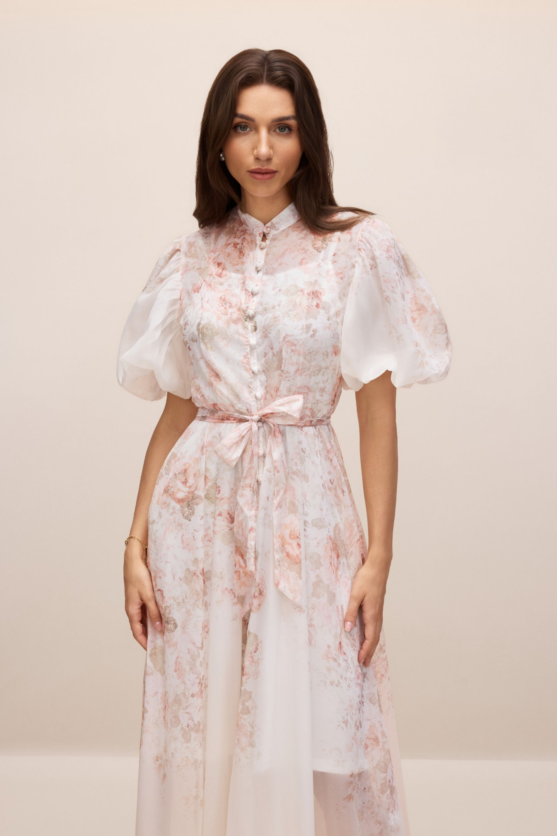 Denise Floral Print Puff Sleeve Midi Dress-purelyfable