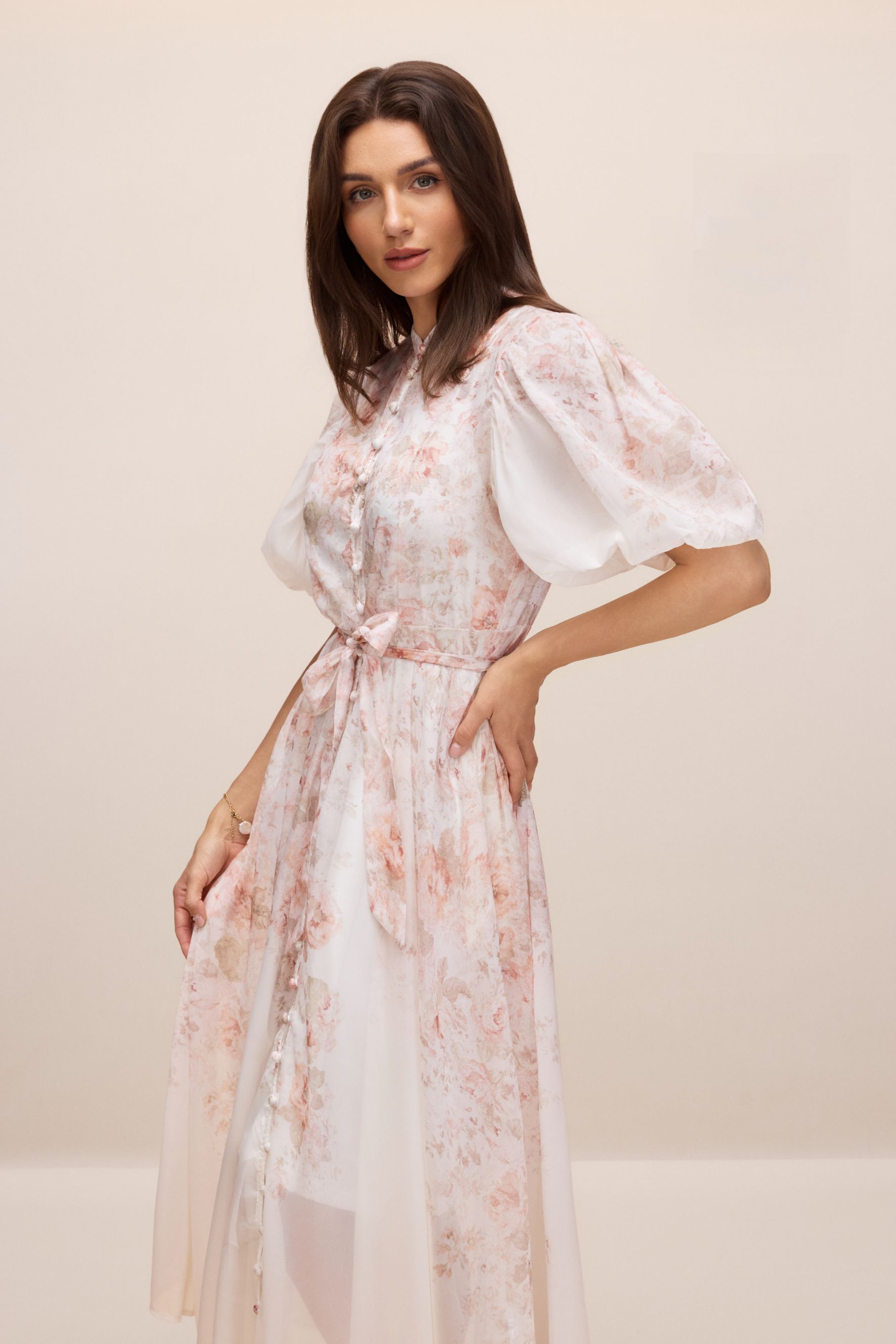 Denise Floral Print Puff Sleeve Midi Dress-purelyfable