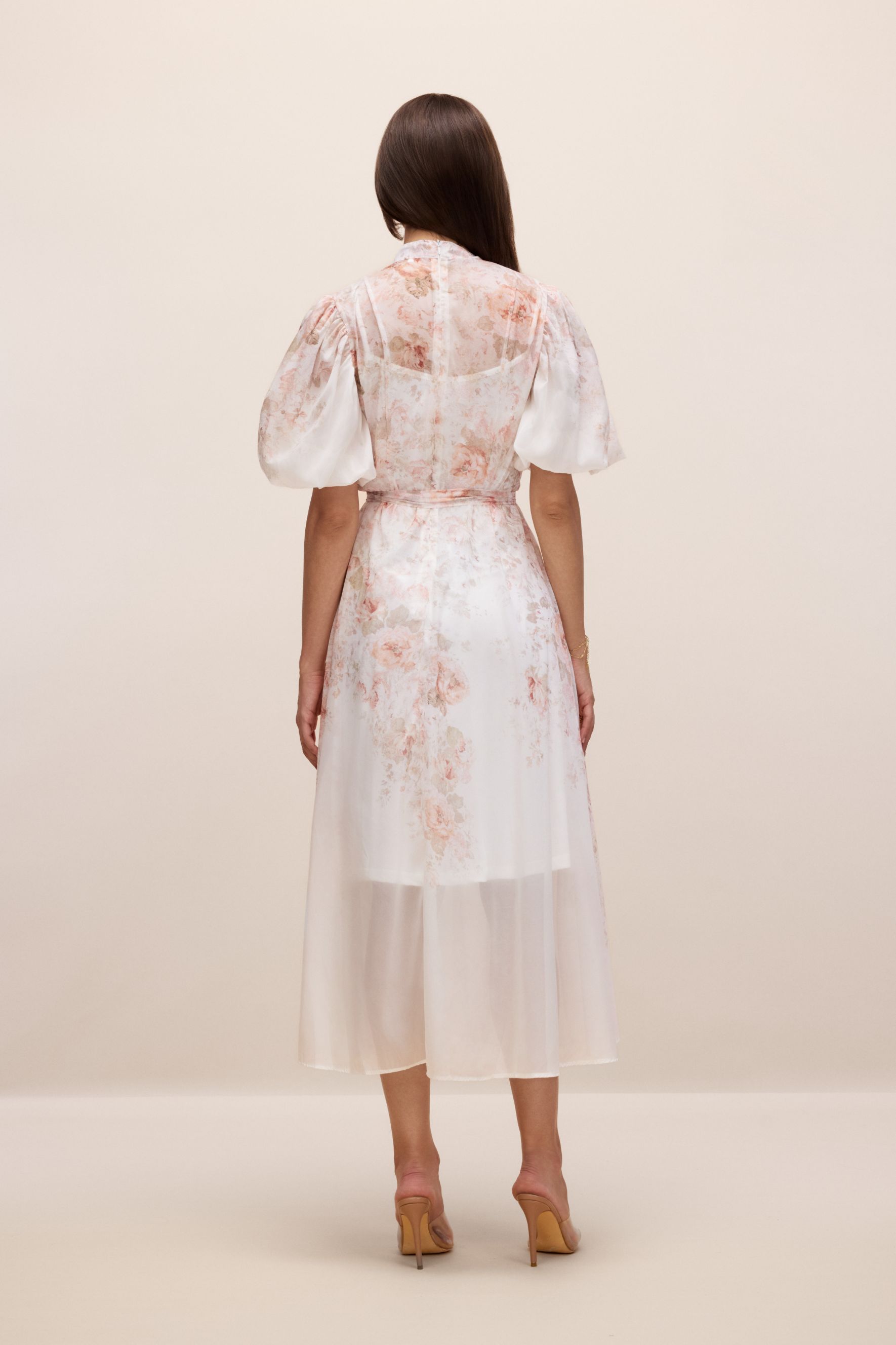 Denise Floral Print Puff Sleeve Midi Dress-purelyfable