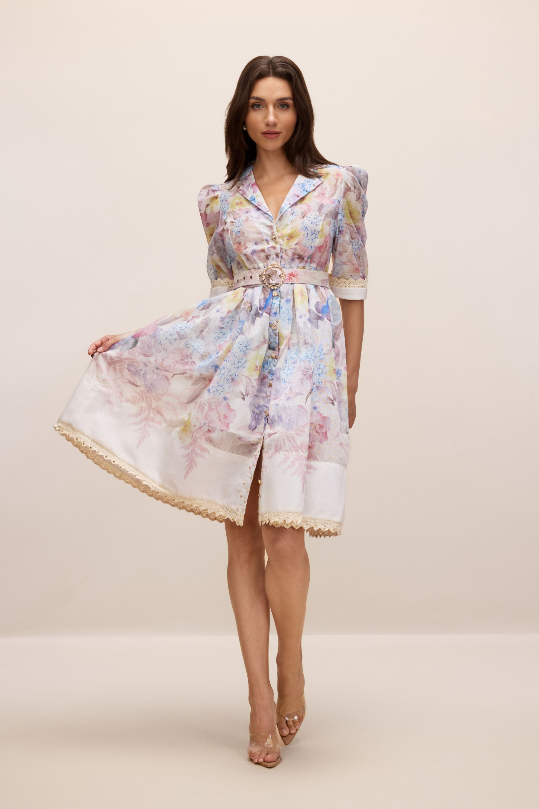 Peggy Floral Print Short Sleeve Mini Dress-purelyfable