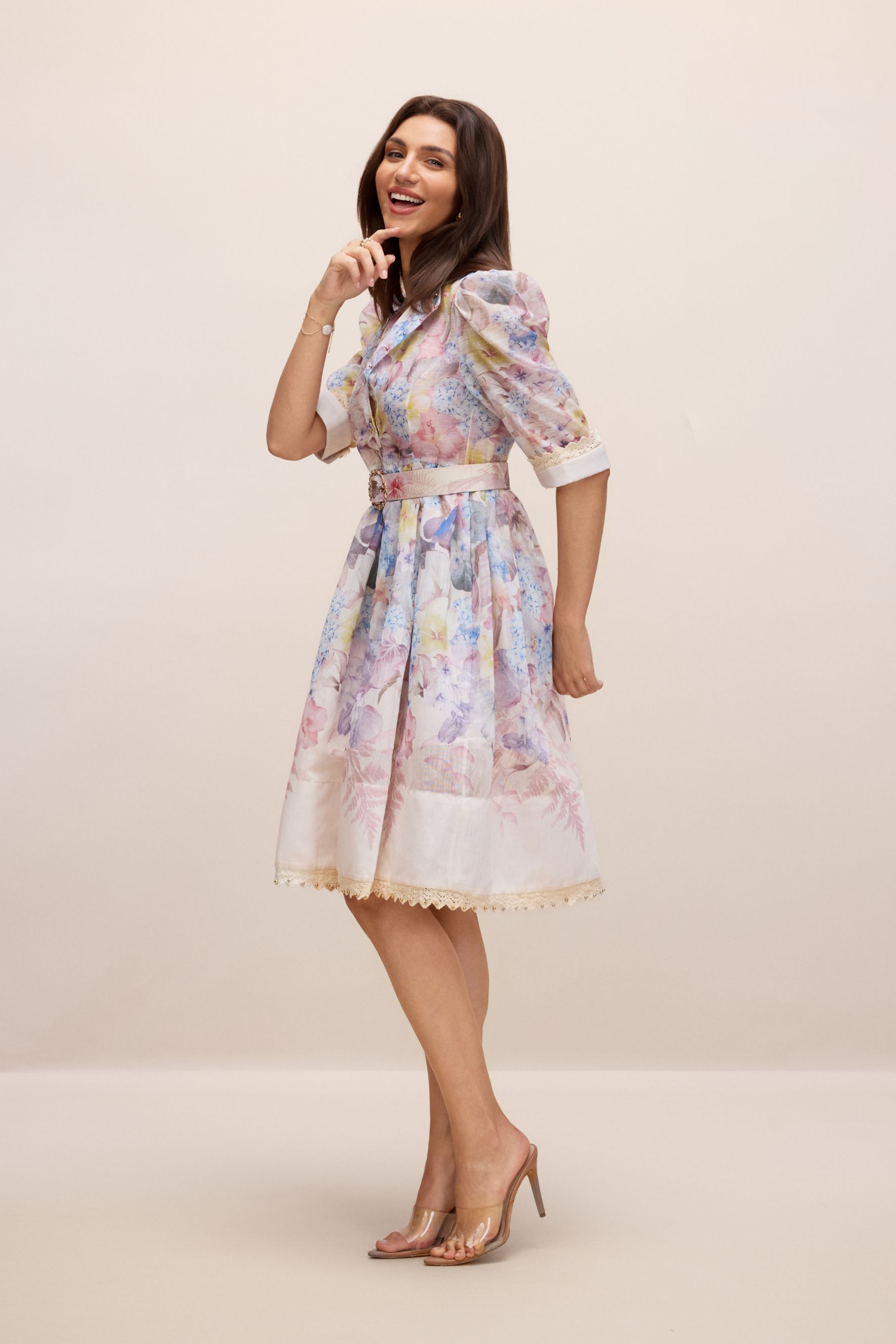 Peggy Floral Print Short Sleeve Mini Dress-purelyfable
