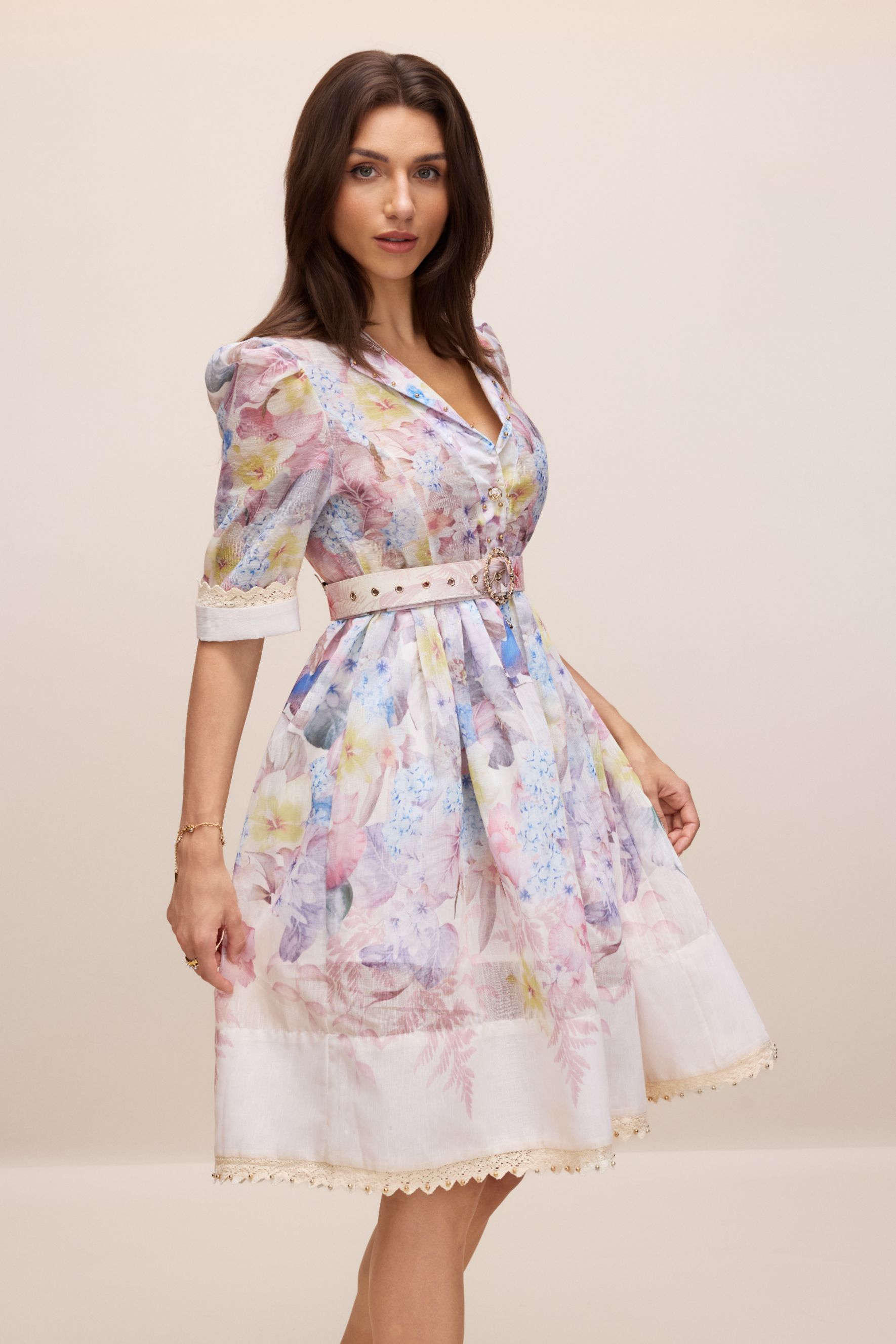 Peggy Floral Print Short Sleeve Mini Dress-purelyfable