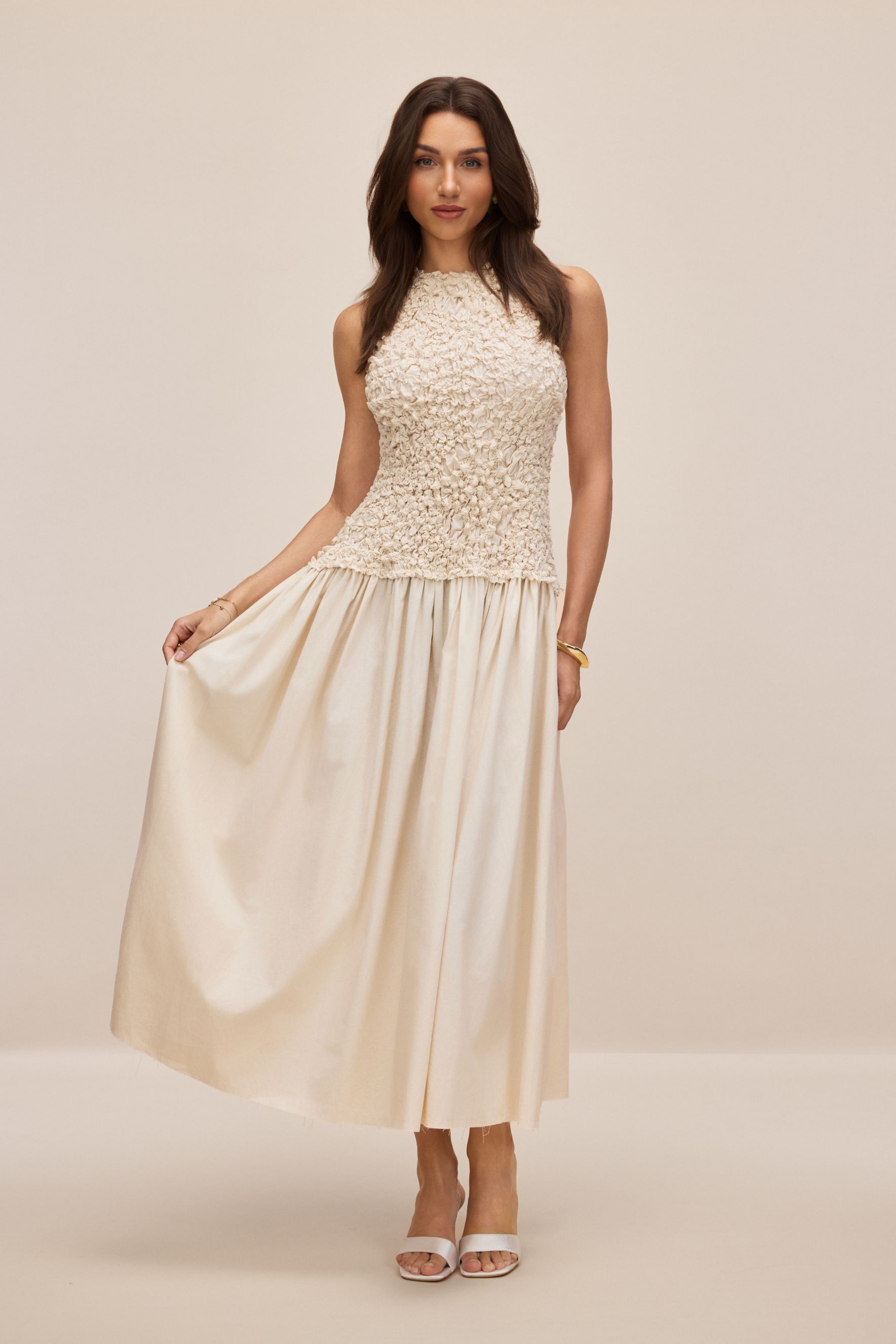 Sheila Ruched Bodice Sleeveless Maxi Dress-purelyfable