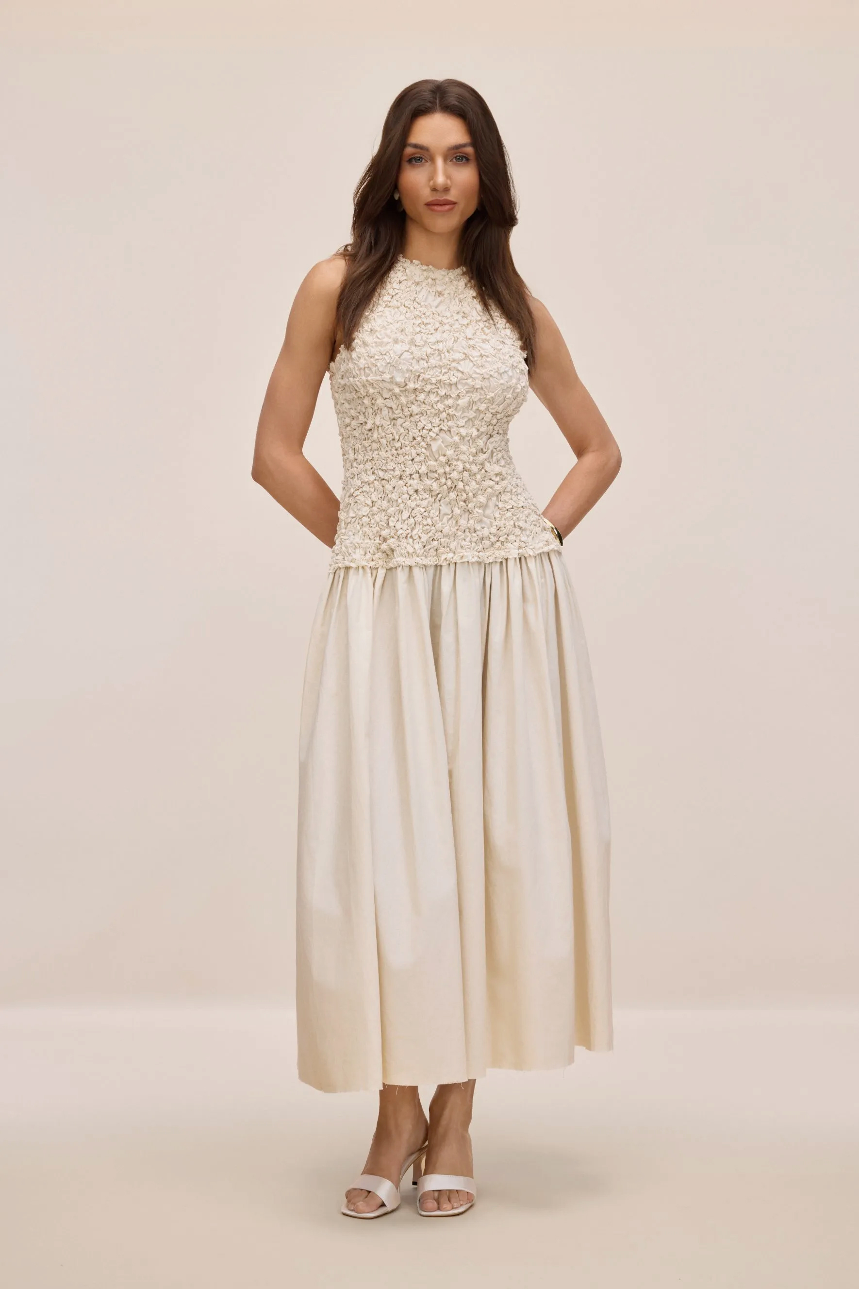 Sheila Ruched Bodice Sleeveless Maxi Dress-purelyfable
