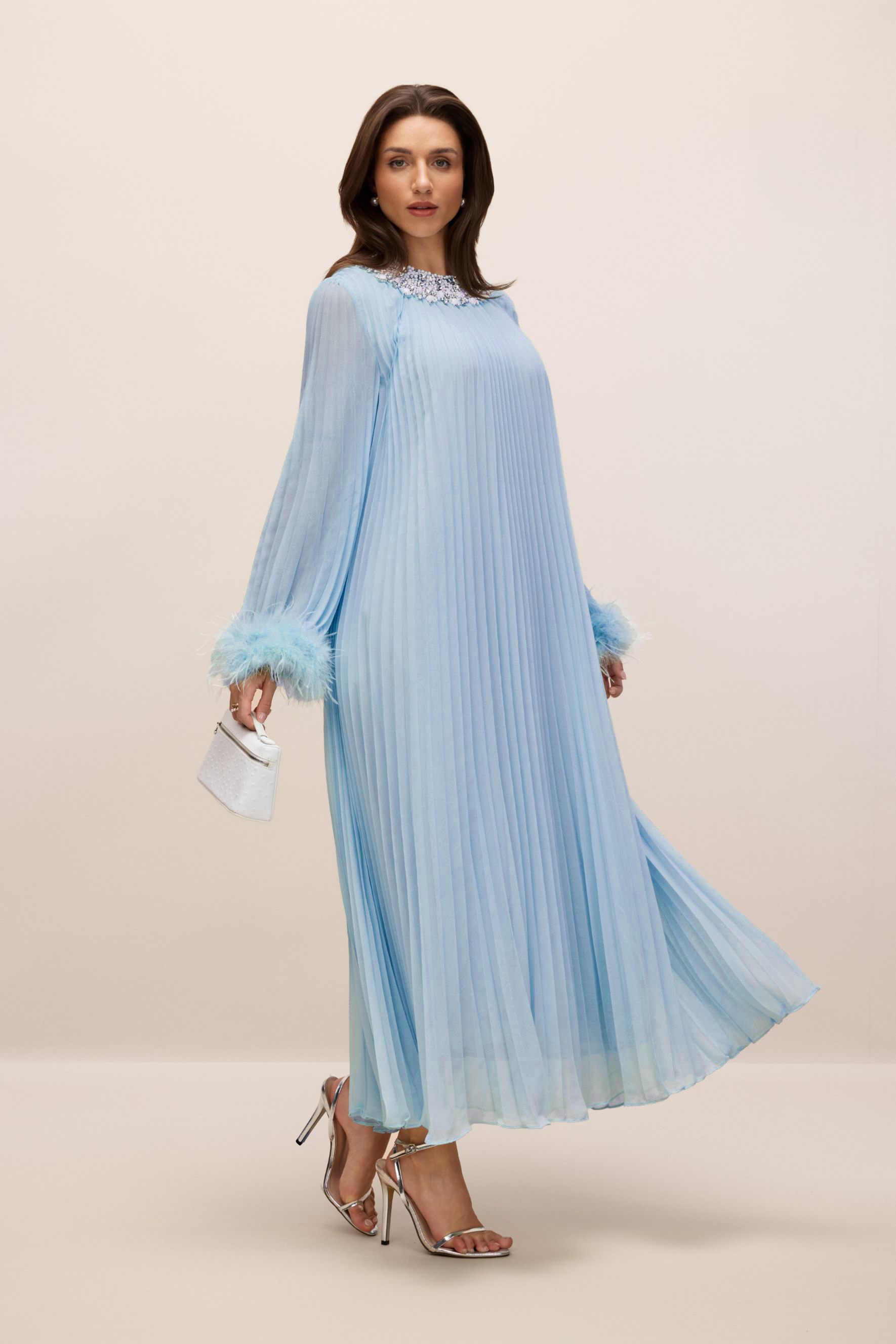 Sarah Embellished Pleated Chiffon Maxi Dress-purelyfable