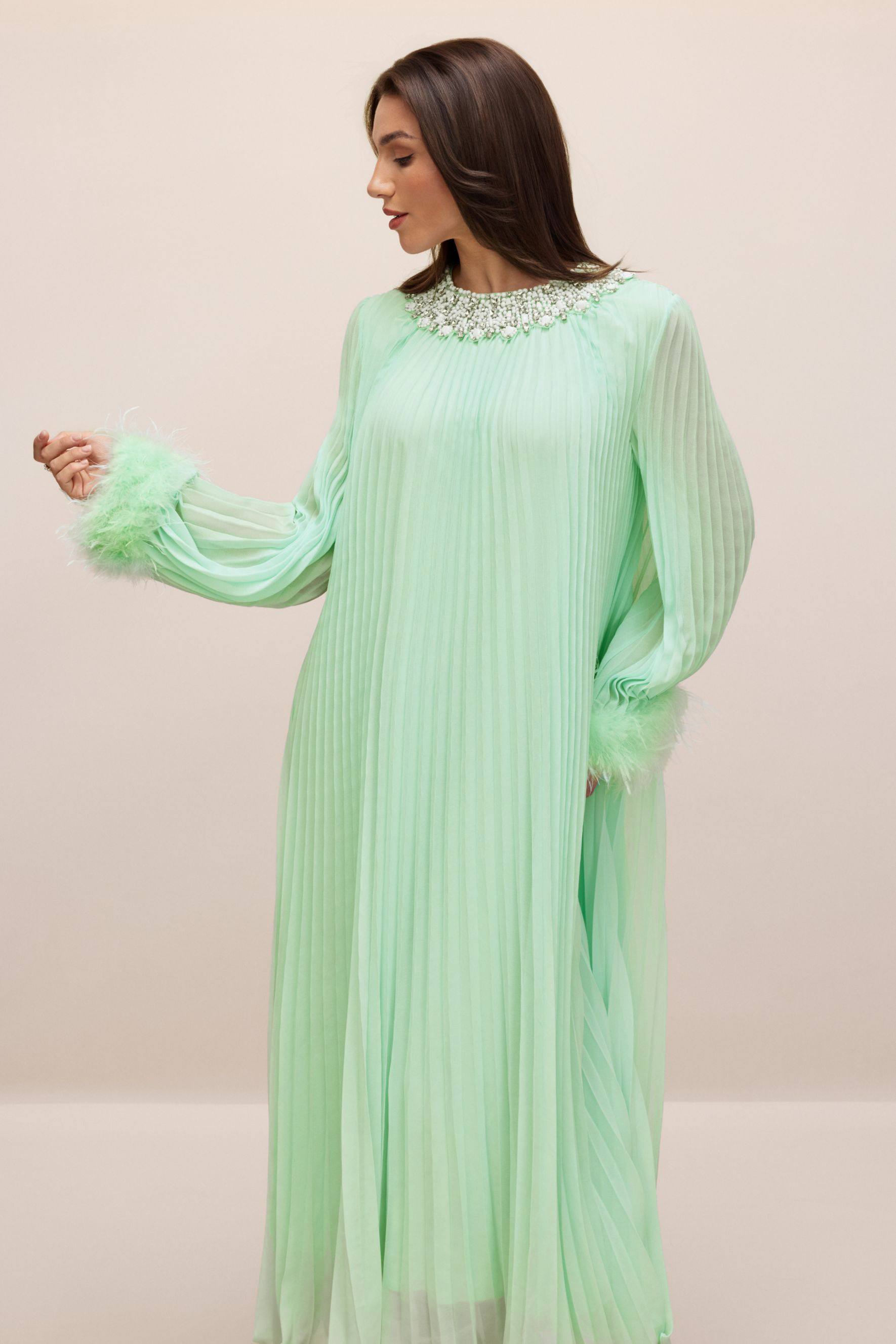 Sarah Embellished Pleated Chiffon Maxi Dress-purelyfable