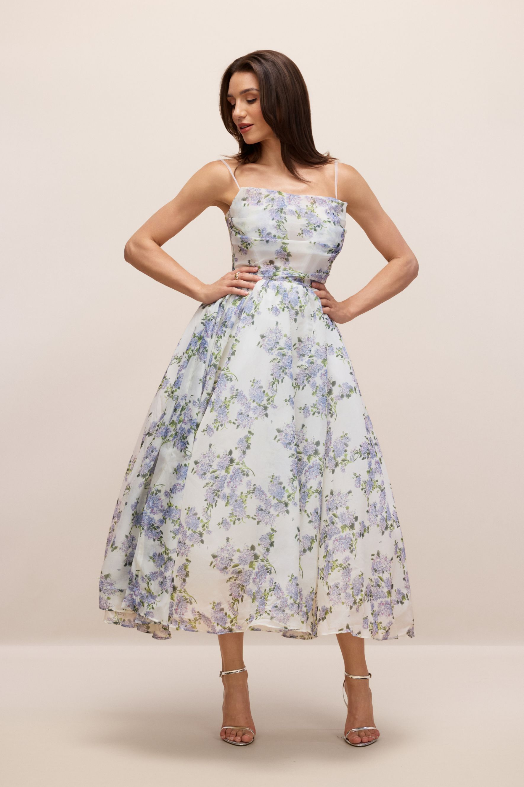 Ella Floral Printed Chiffon Midi Dress-purelyfable
