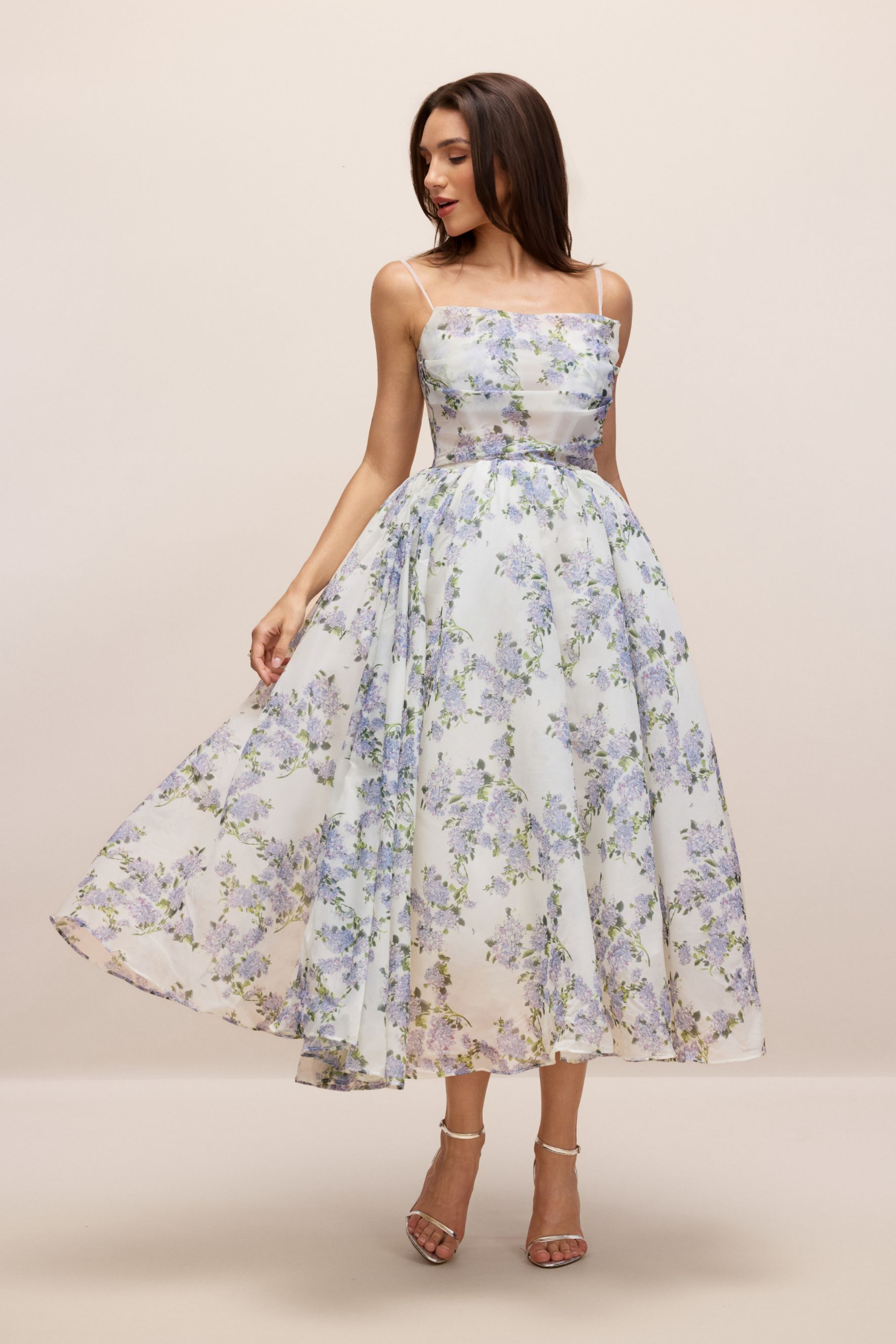 Ella Floral Printed Chiffon Midi Dress-purelyfable