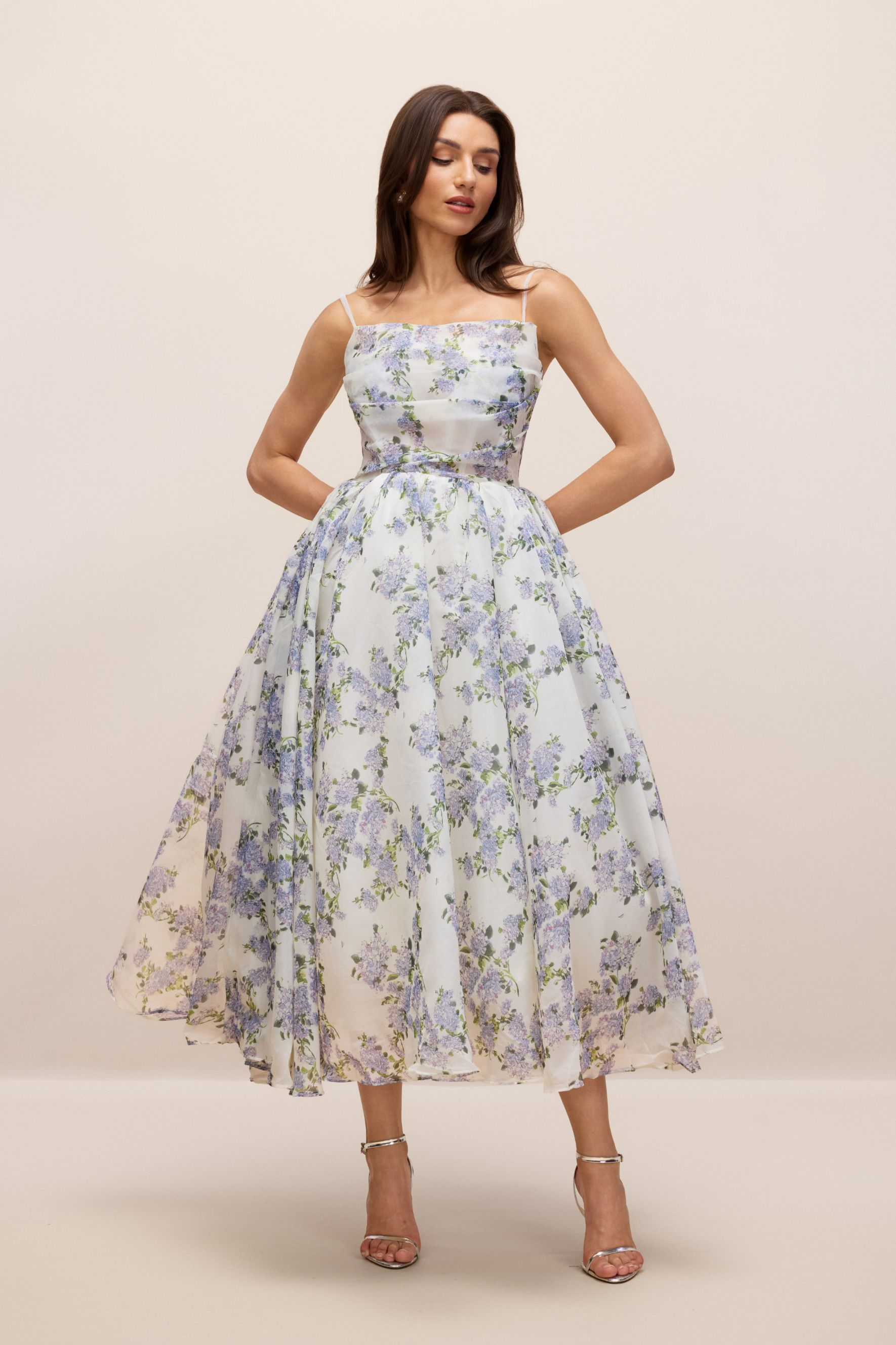 Ella Floral Printed Chiffon Midi Dress-purelyfable