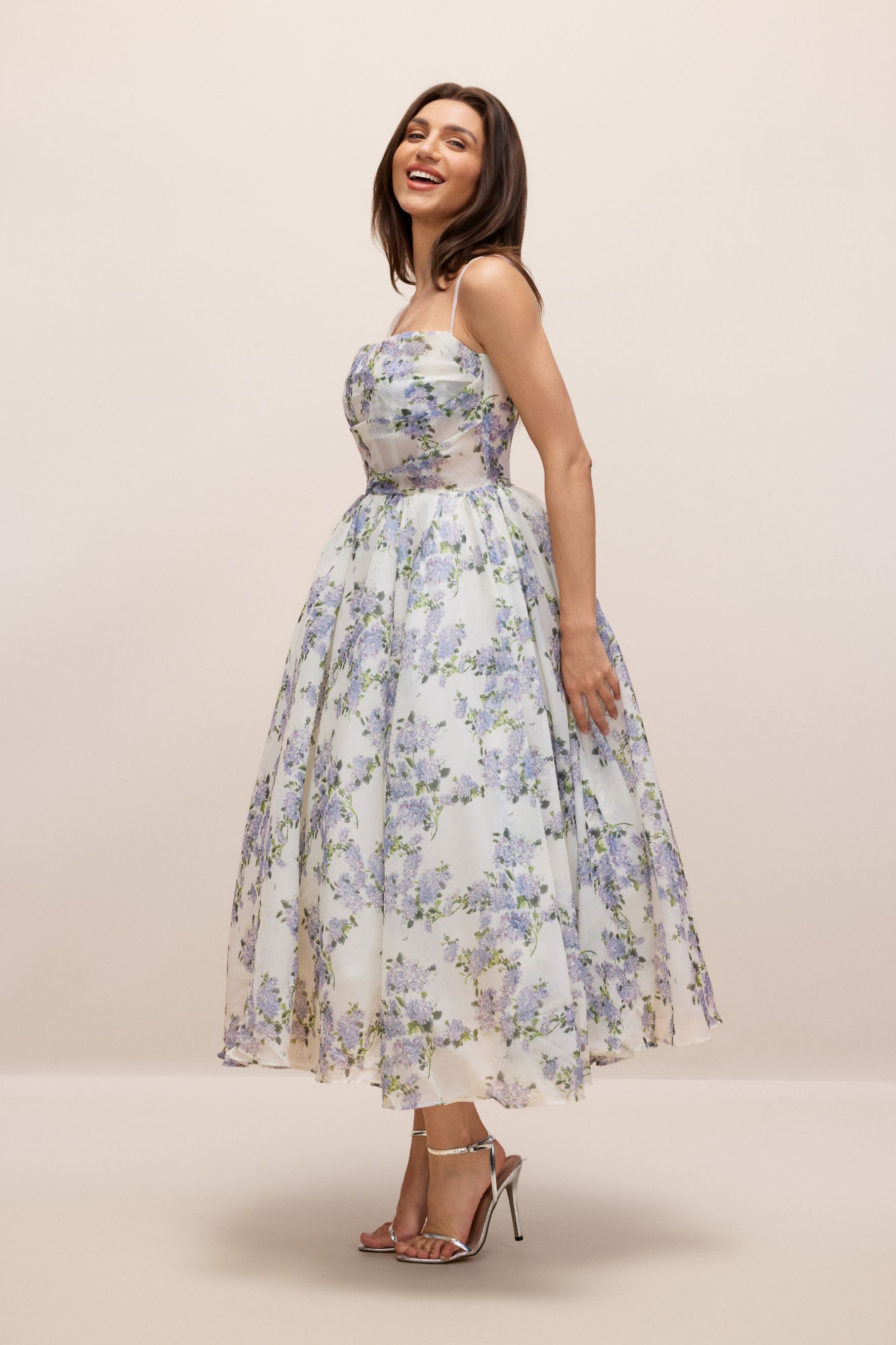 Ella Floral Printed Chiffon Midi Dress-purelyfable