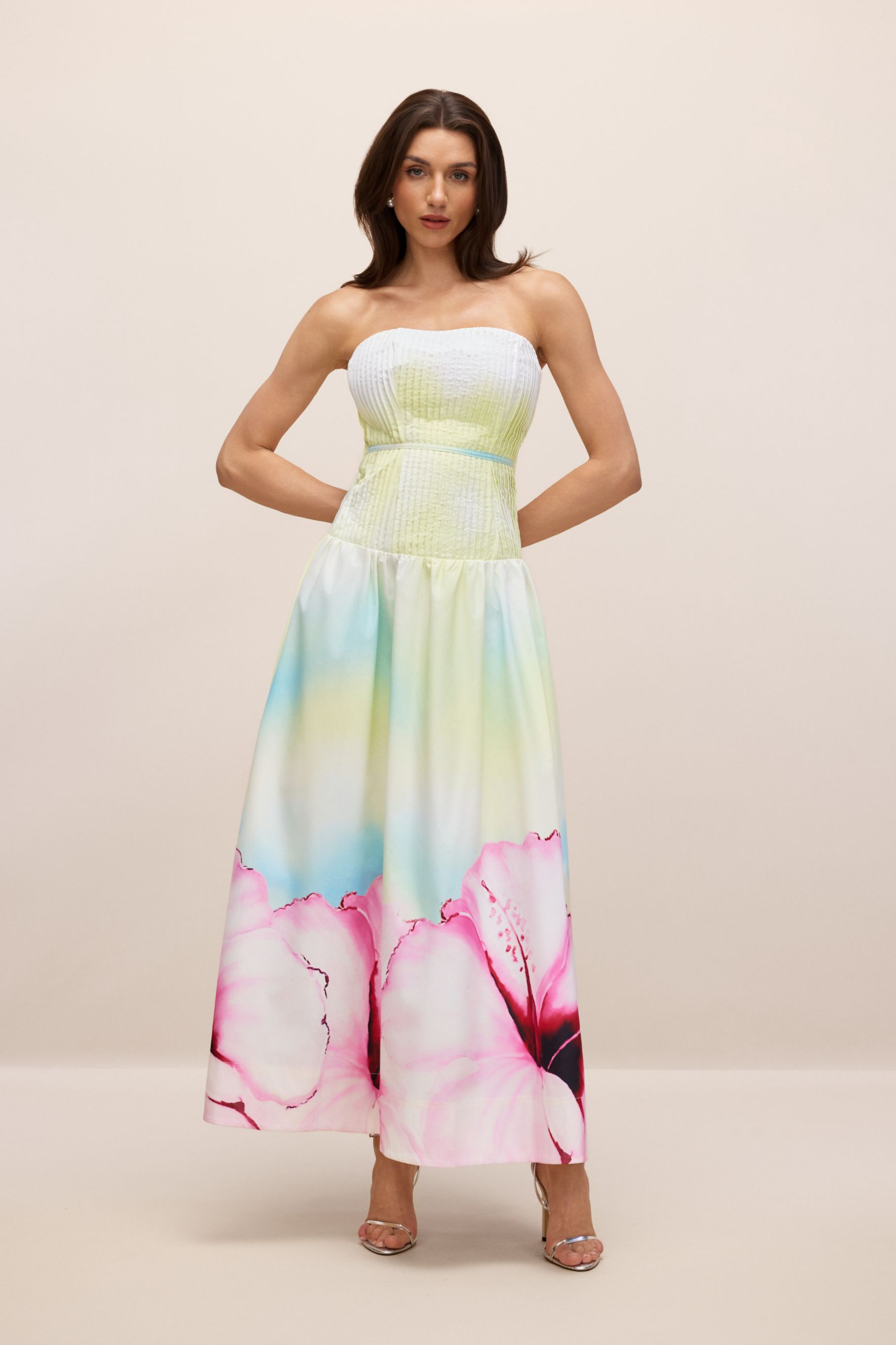 Hermosa Strapless Floral Print Maxi Dress-purelyfable