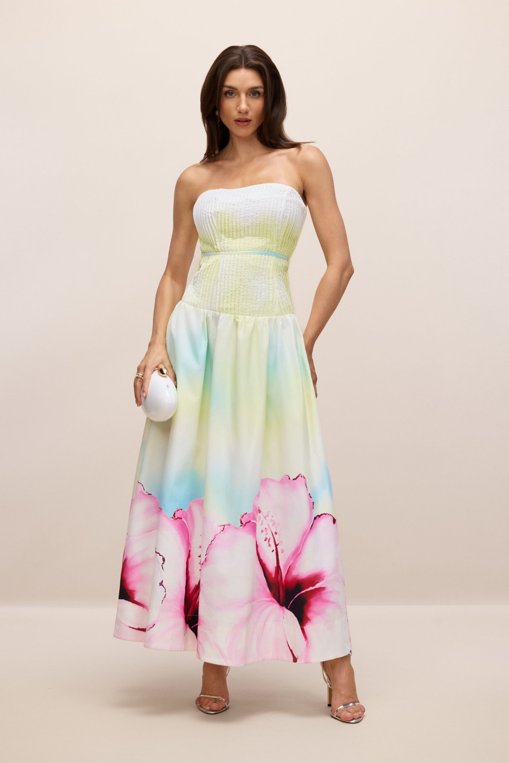 Hermosa Strapless Floral Print Maxi Dress-purelyfable